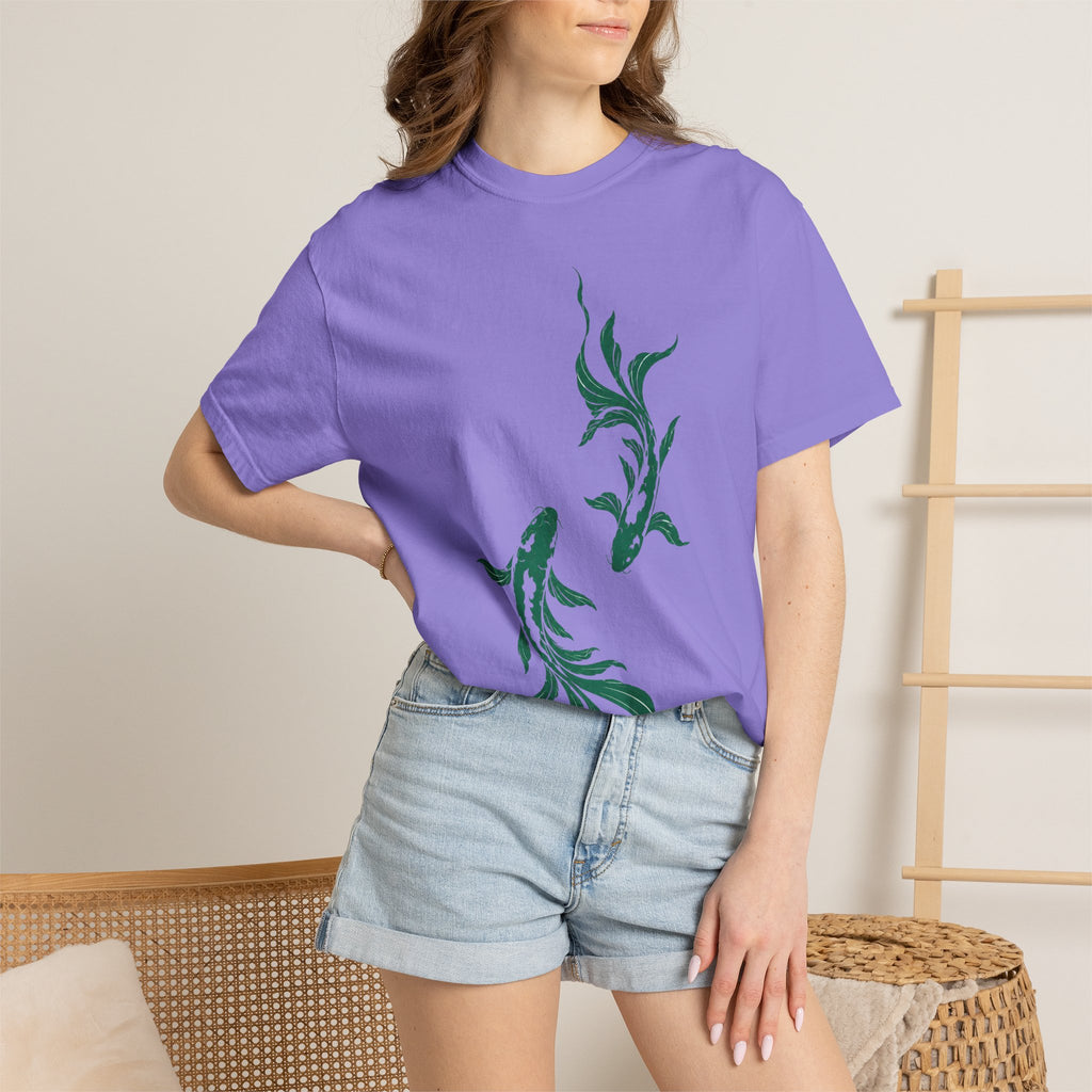 Koi Fish Graphic T-Shirt – Green Dual Koi Design