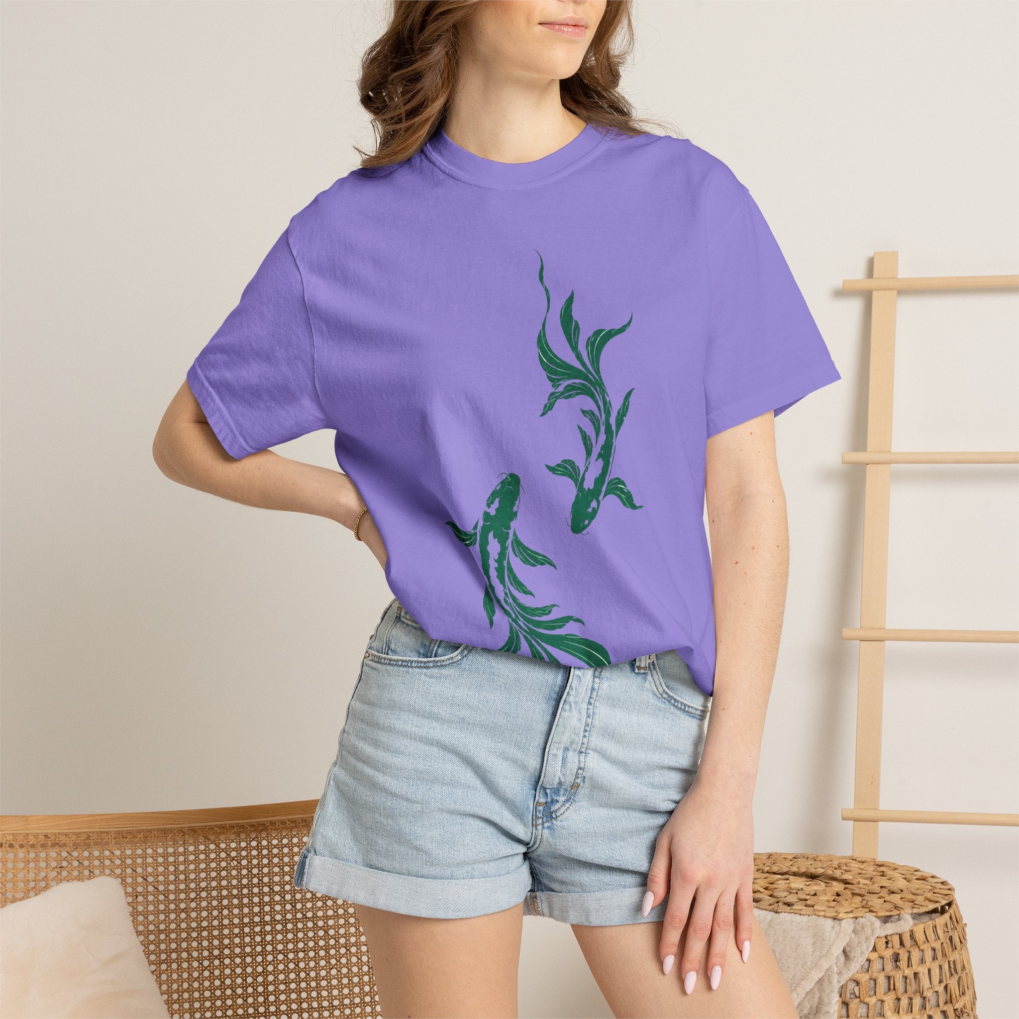Koi Fish Graphic T-Shirt – Green Dual Koi Design