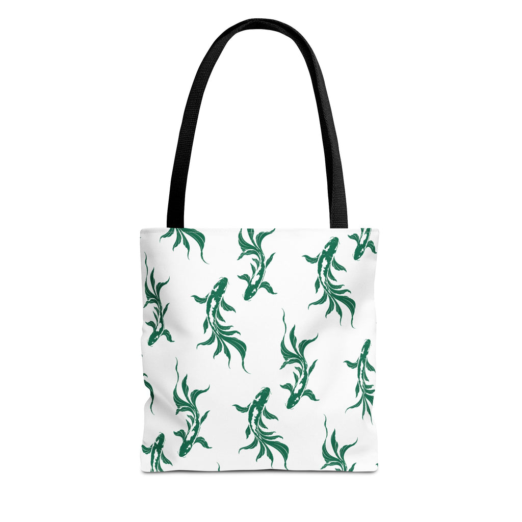 Green Koi Fish Pattern Tote Bag — Floral Aquatic All-Over Print Tote