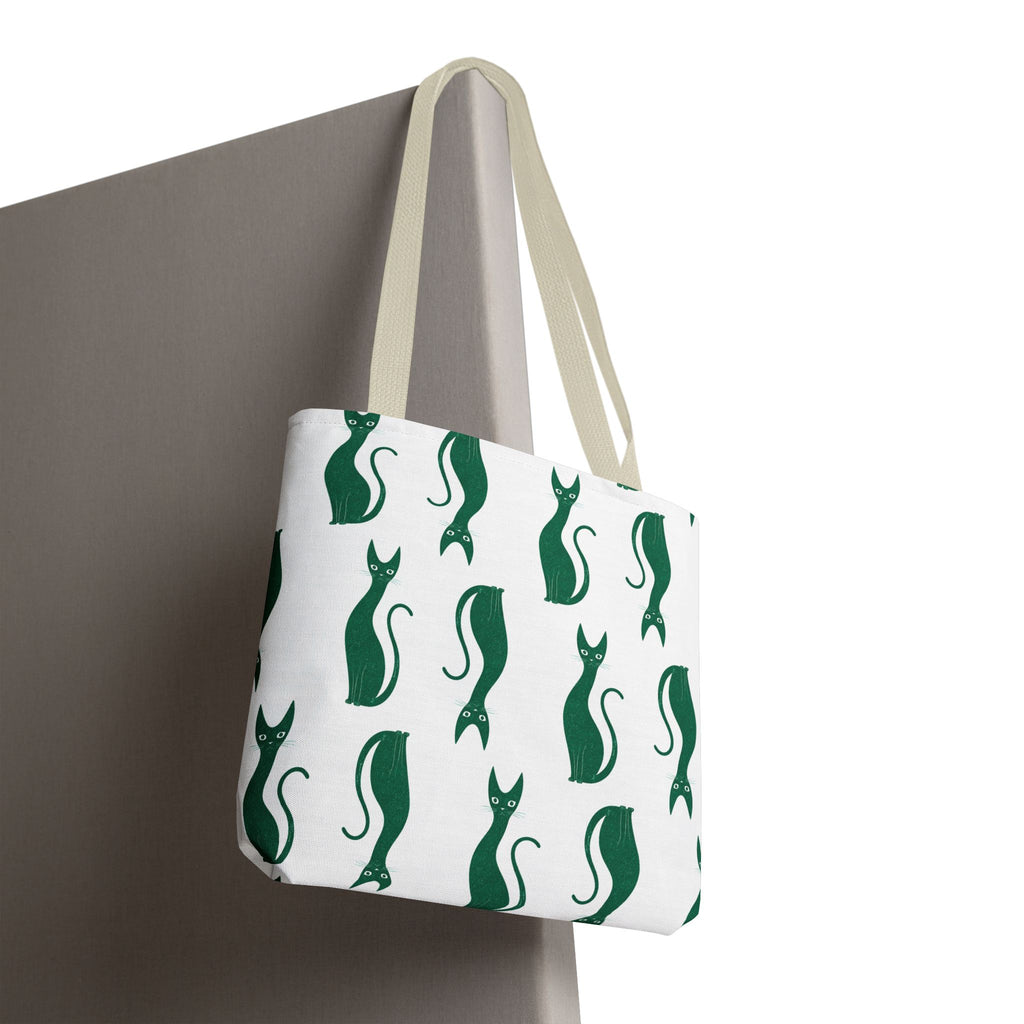 Green Cat Pattern Tote Bag — Cute Minimalist Cat Print All-Over Tote