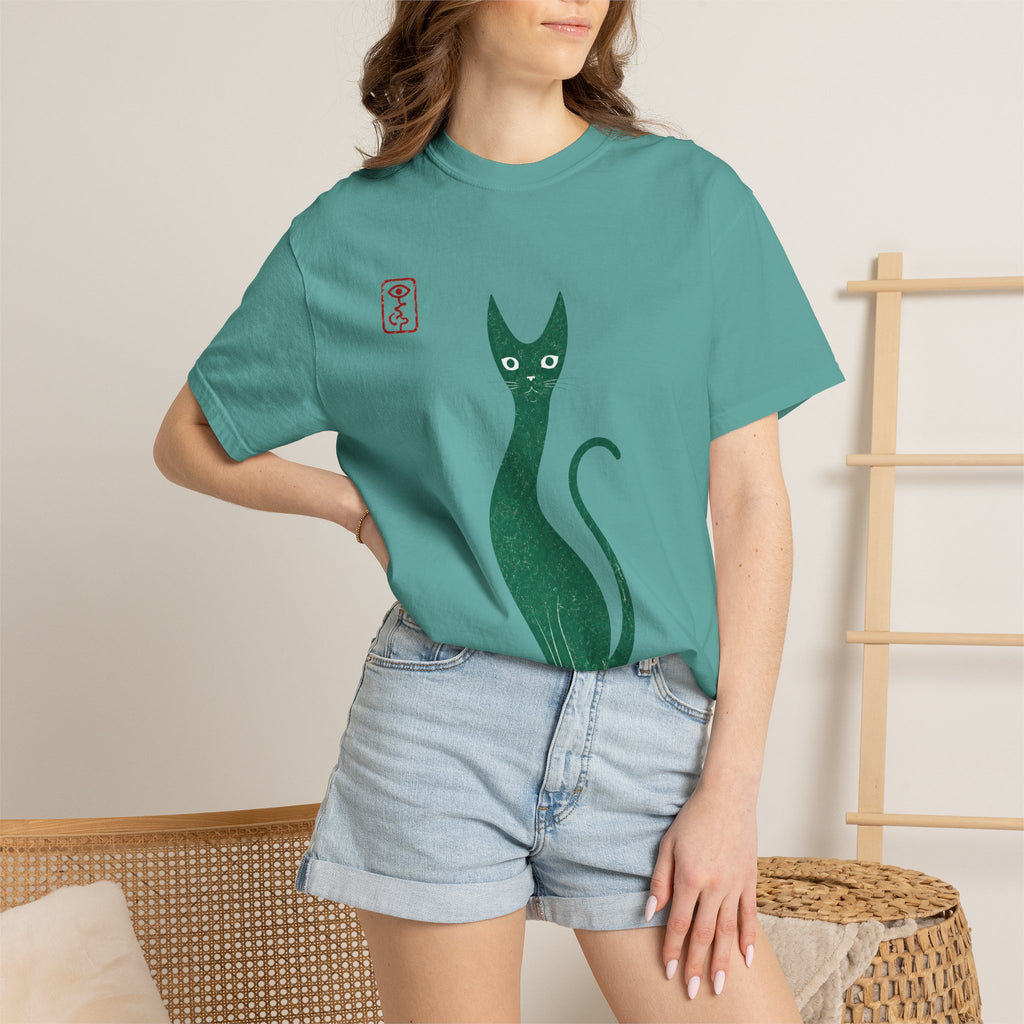 Cat Silhouette T-Shirt — Minimal Green Kitty Graphic Tee