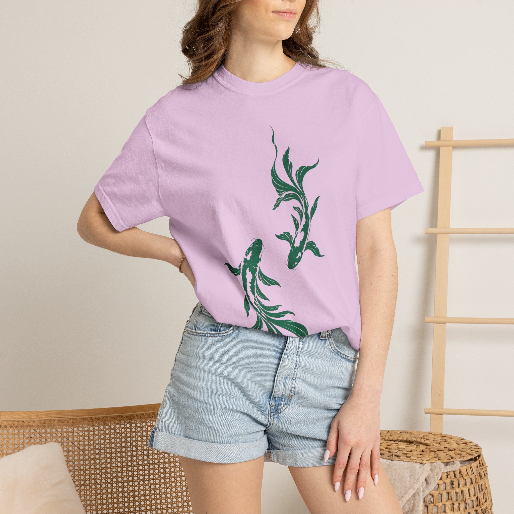 Koi Fish Graphic T-Shirt – Green Dual Koi Design