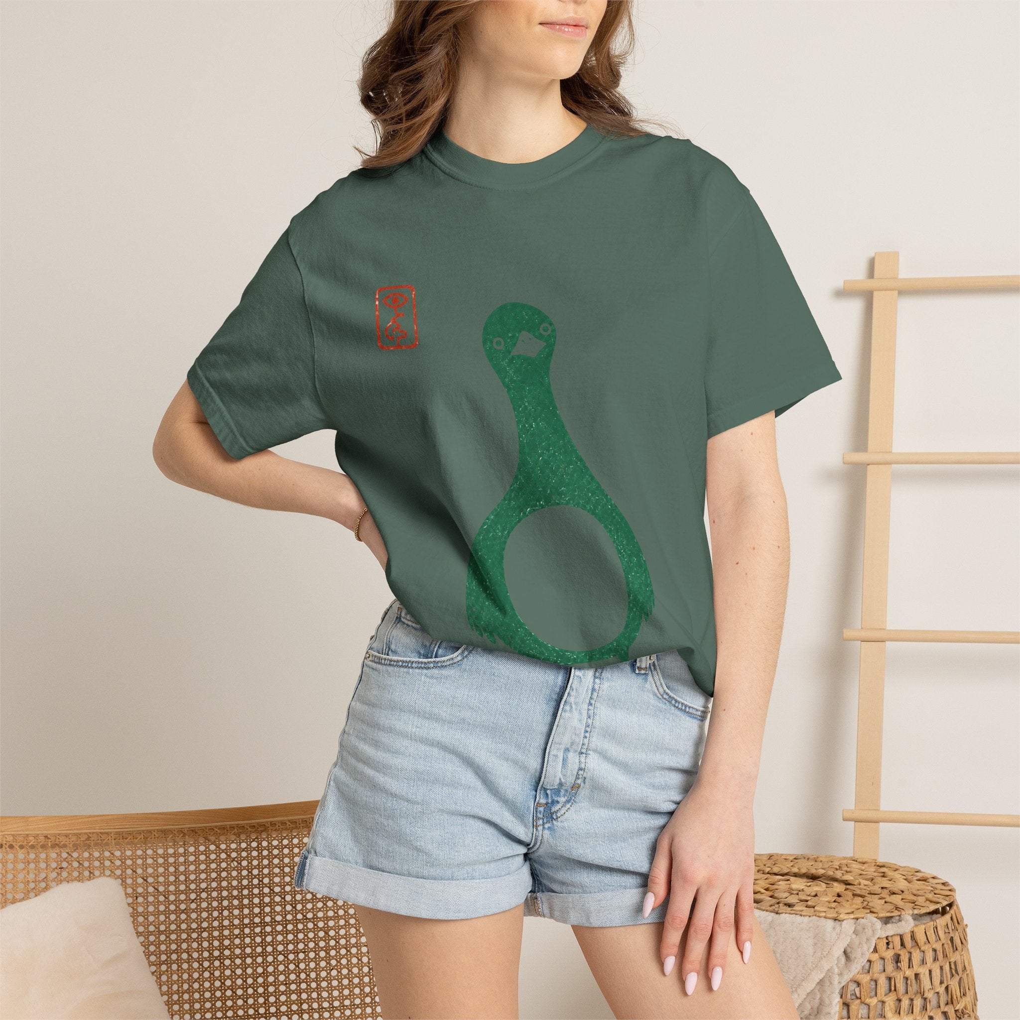 Pigeon Graphic T-Shirt — Vintage Green Bird Print