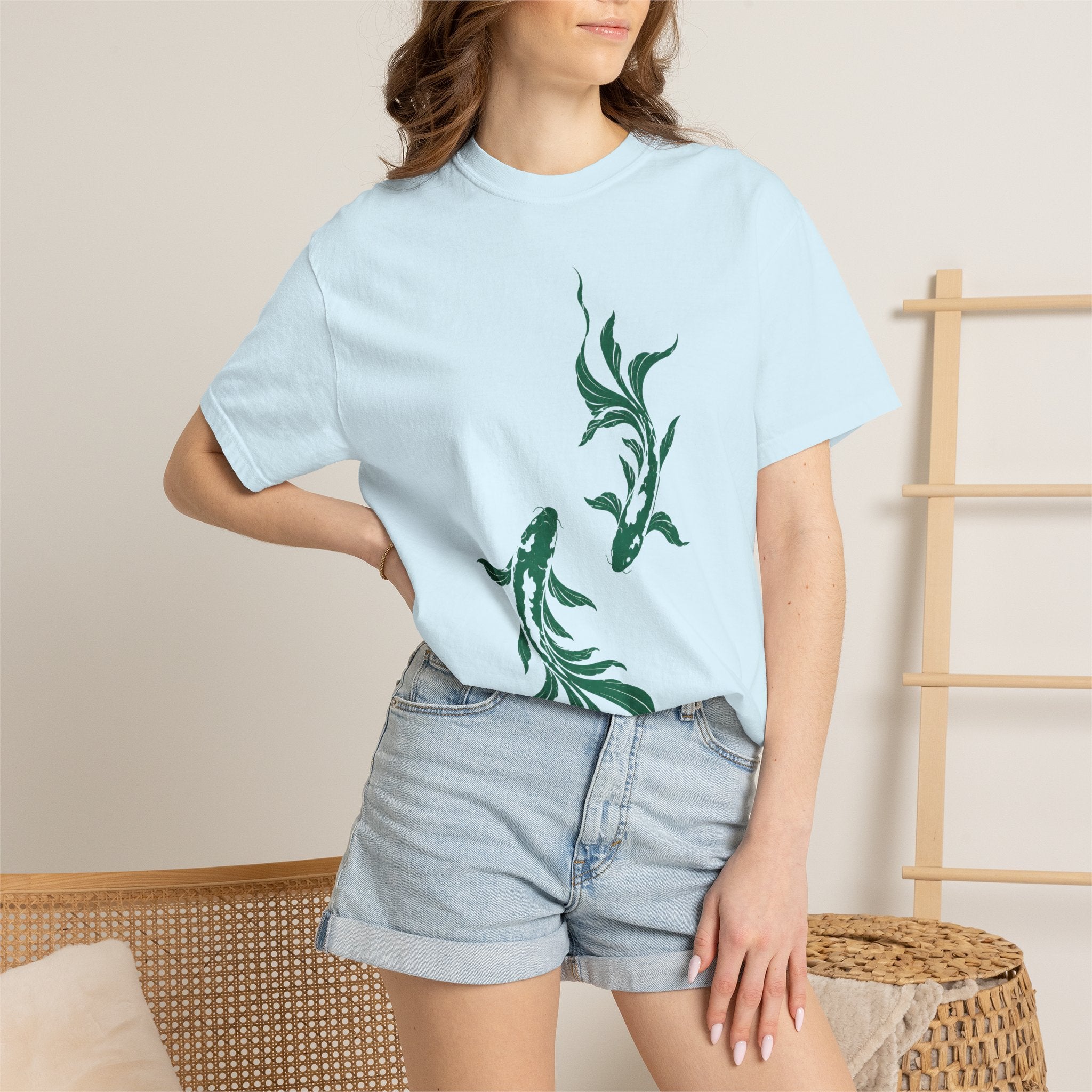 Koi Fish Graphic T-Shirt – Green Dual Koi Design