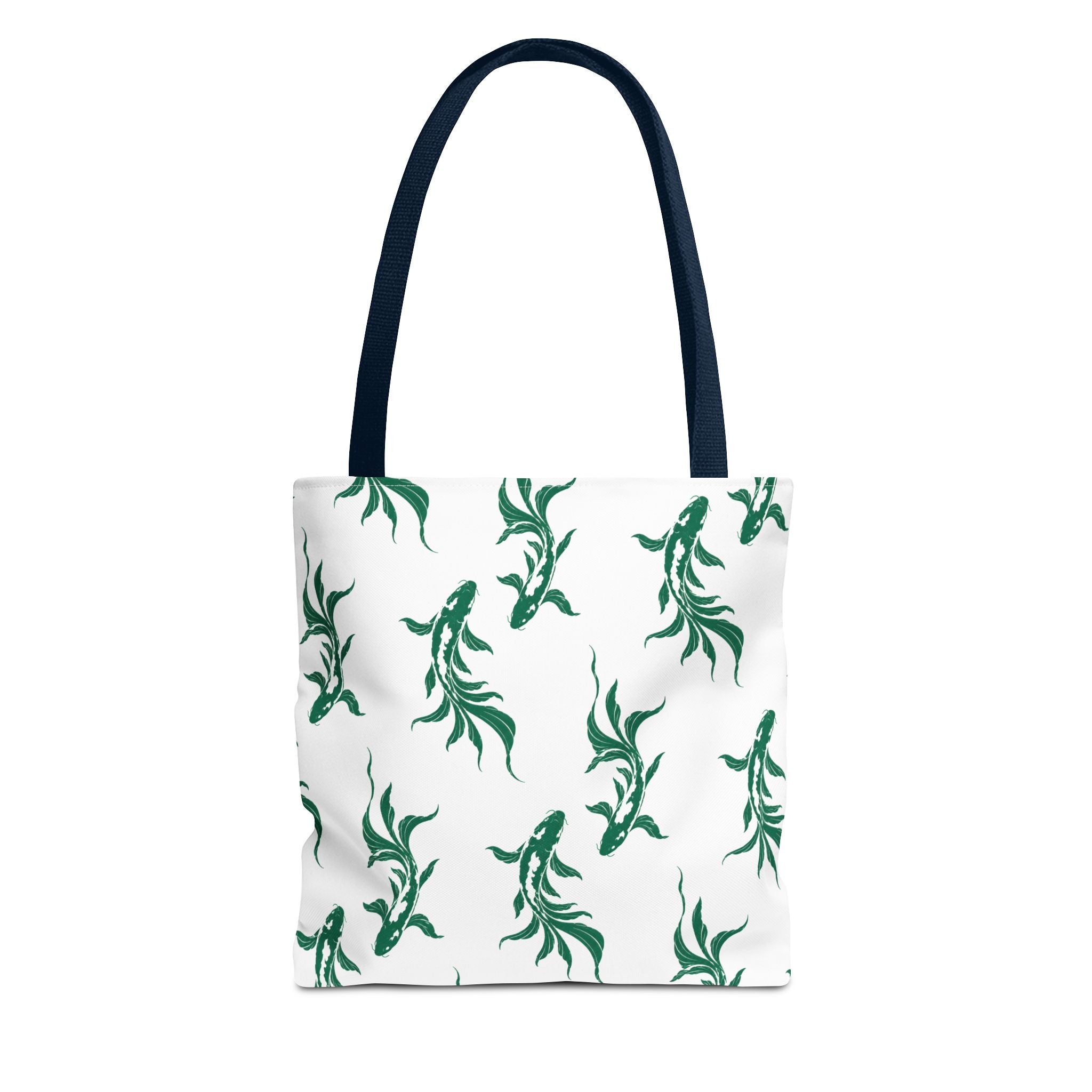 Green Koi Fish Pattern Tote Bag — Floral Aquatic All-Over Print Tote