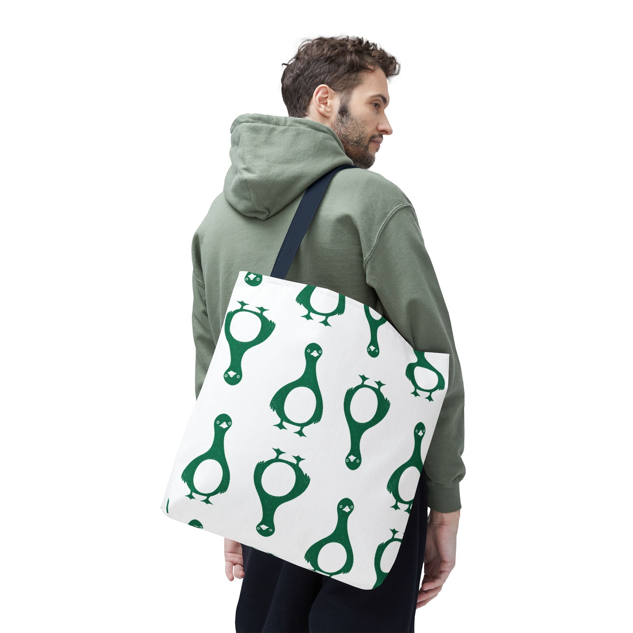 Green Penguin Pattern Tote Bag — Cute Reusable Shopping & Beach Tote