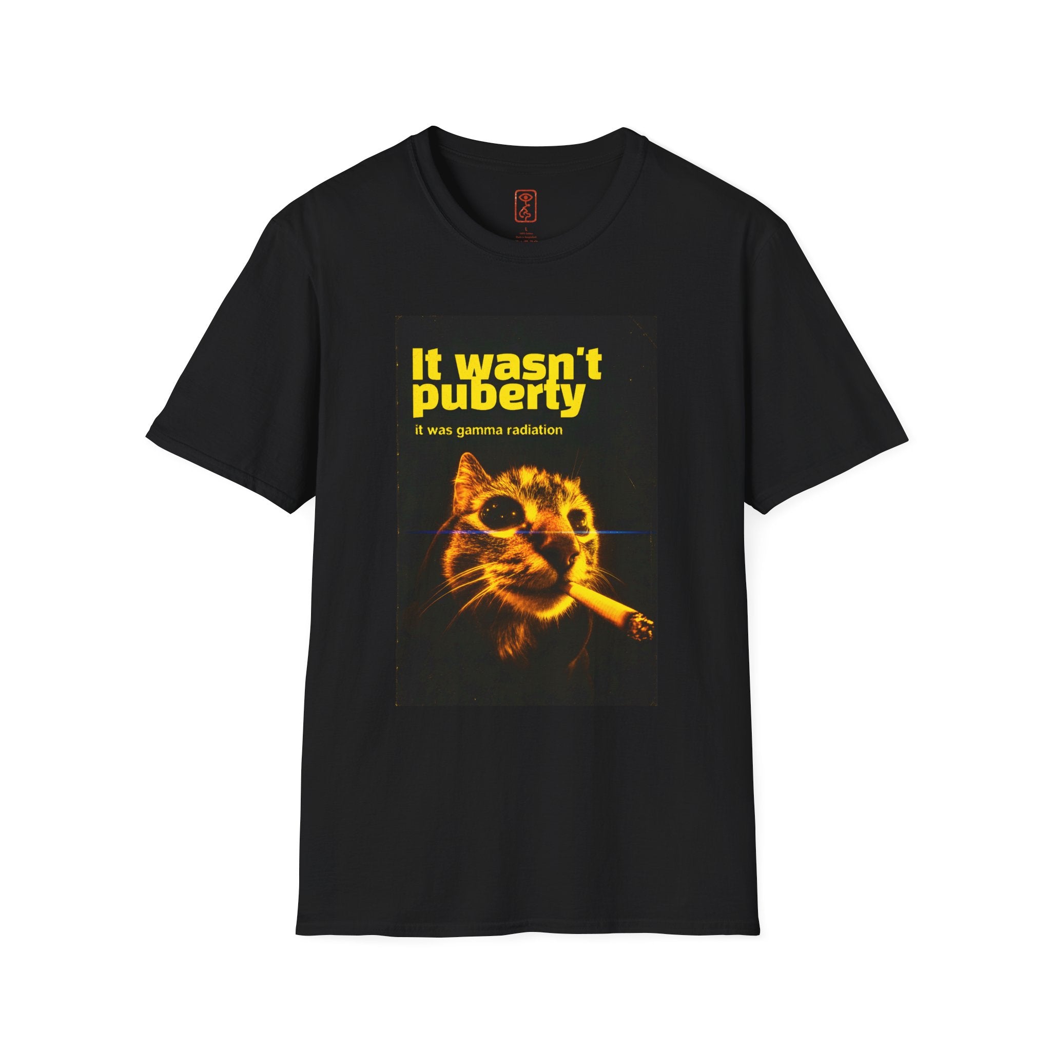 It Wasn't Puberty T-Shirt — Retro Cat "It was gamma radiation" Graphic Tee
