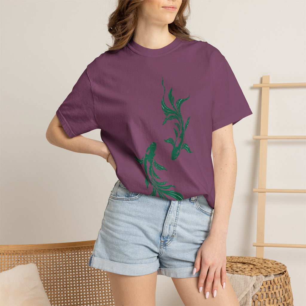 Koi Fish Graphic T-Shirt – Green Dual Koi Design