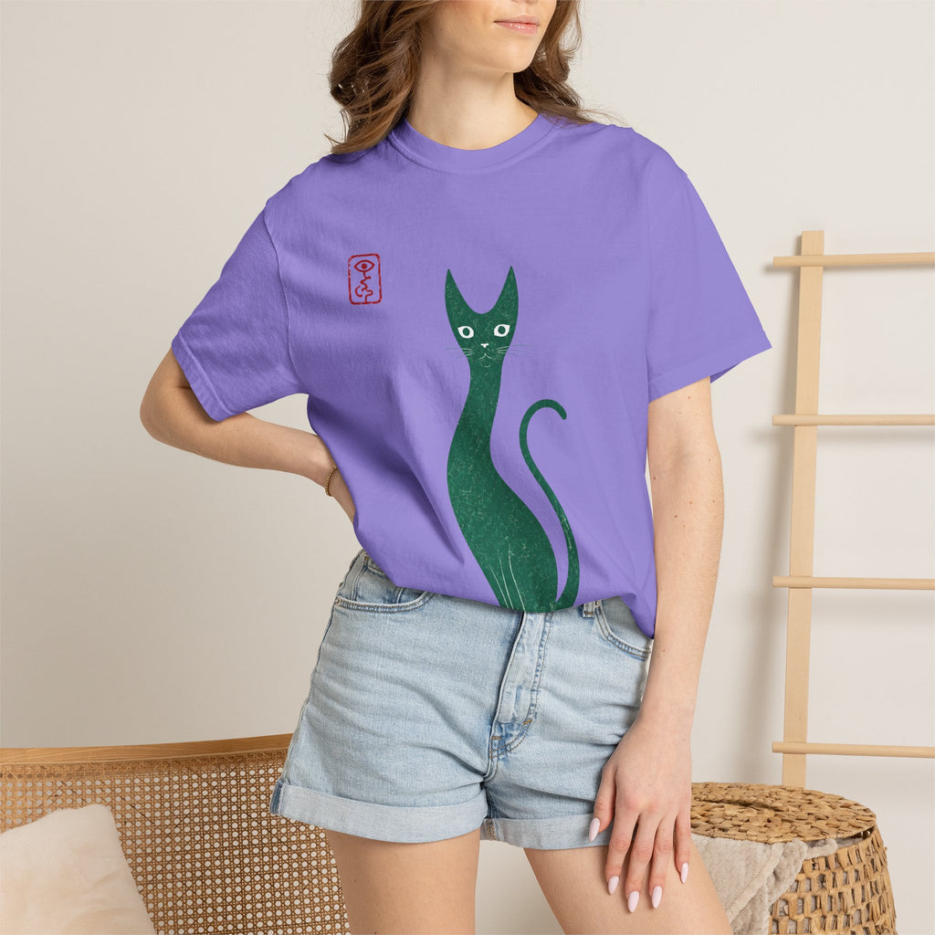 Cat Silhouette T-Shirt — Minimal Green Kitty Graphic Tee
