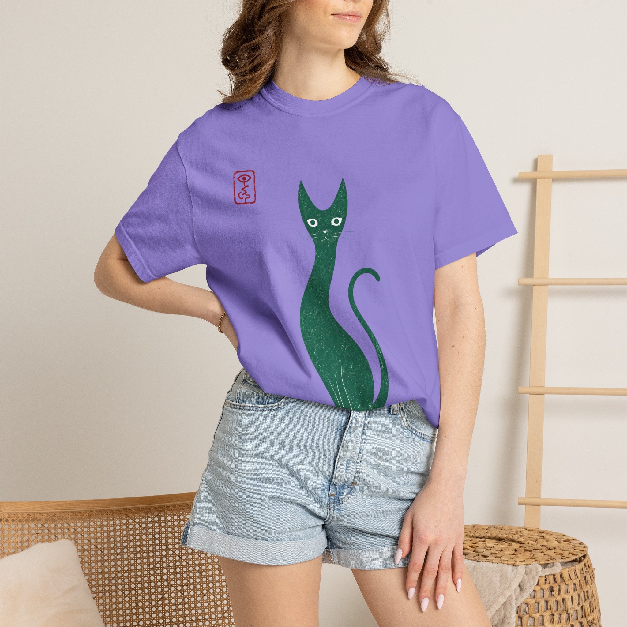 Cat Silhouette T-Shirt — Minimal Green Kitty Graphic Tee
