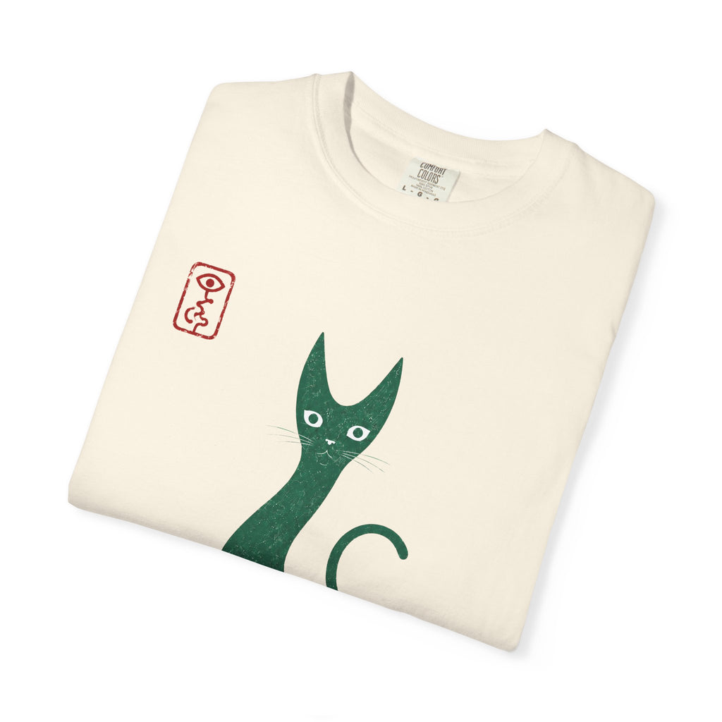 Cat Silhouette T-Shirt — Minimal Green Kitty Graphic Tee