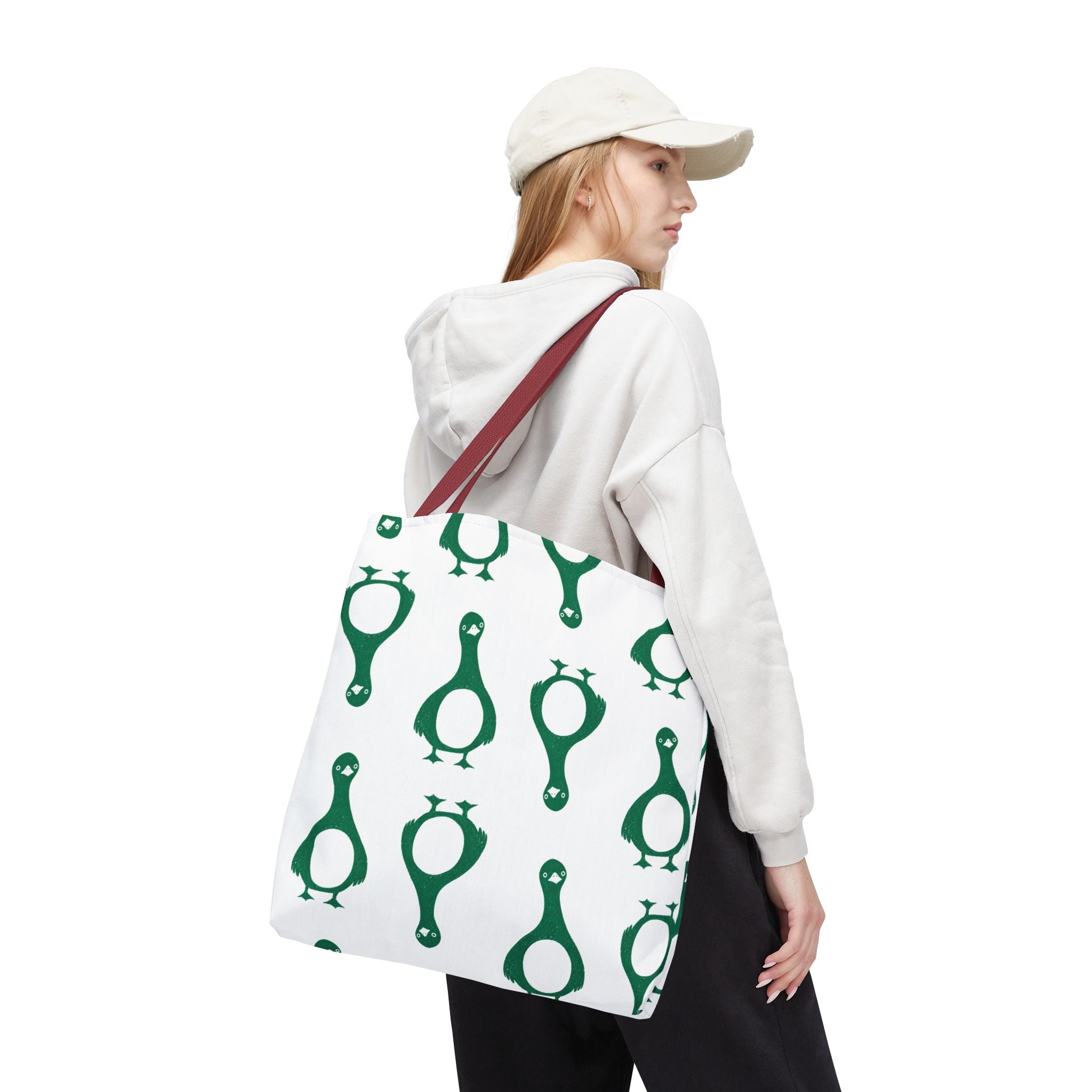 Green Penguin Pattern Tote Bag — Cute Reusable Shopping & Beach Tote
