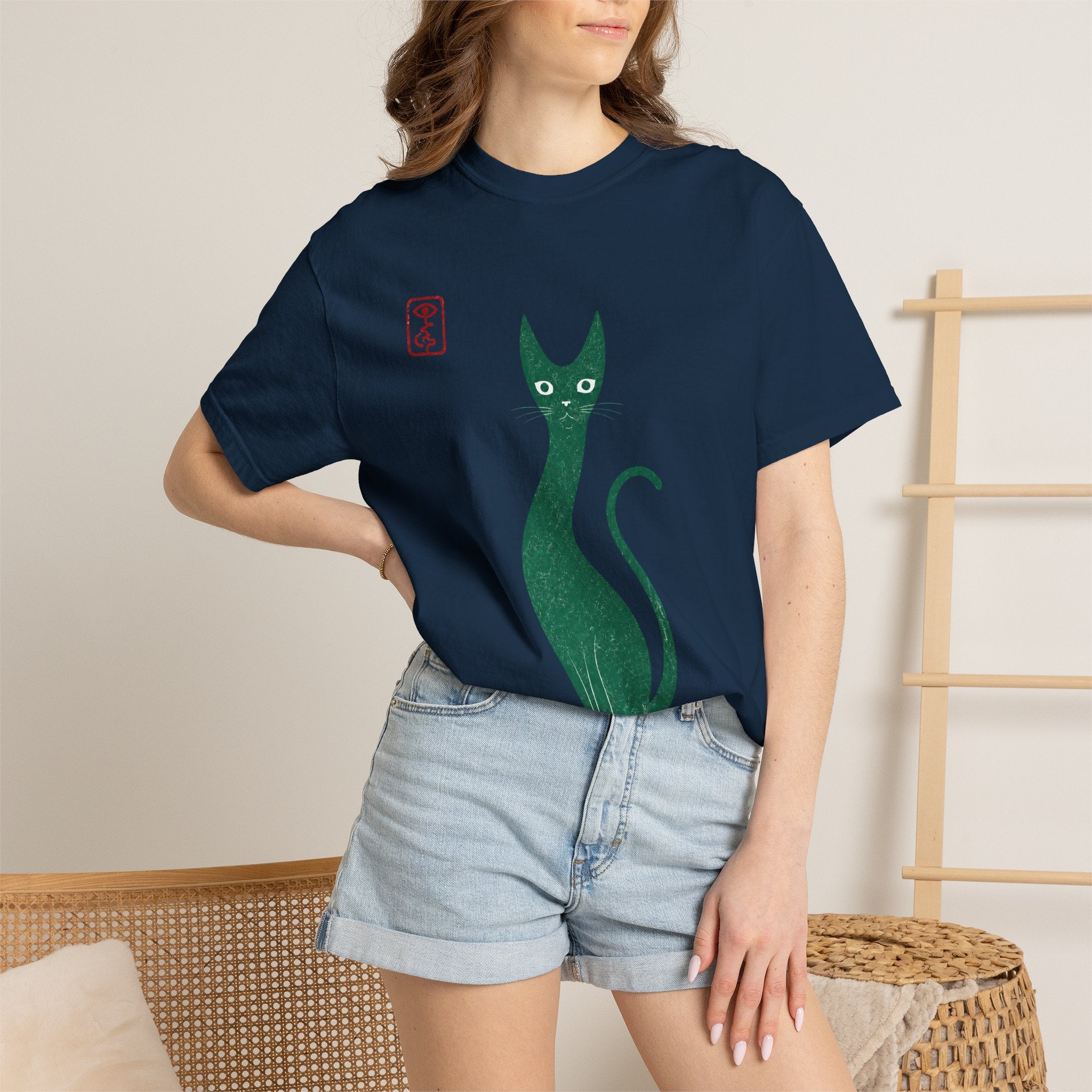 Cat Silhouette T-Shirt — Minimal Green Kitty Graphic Tee