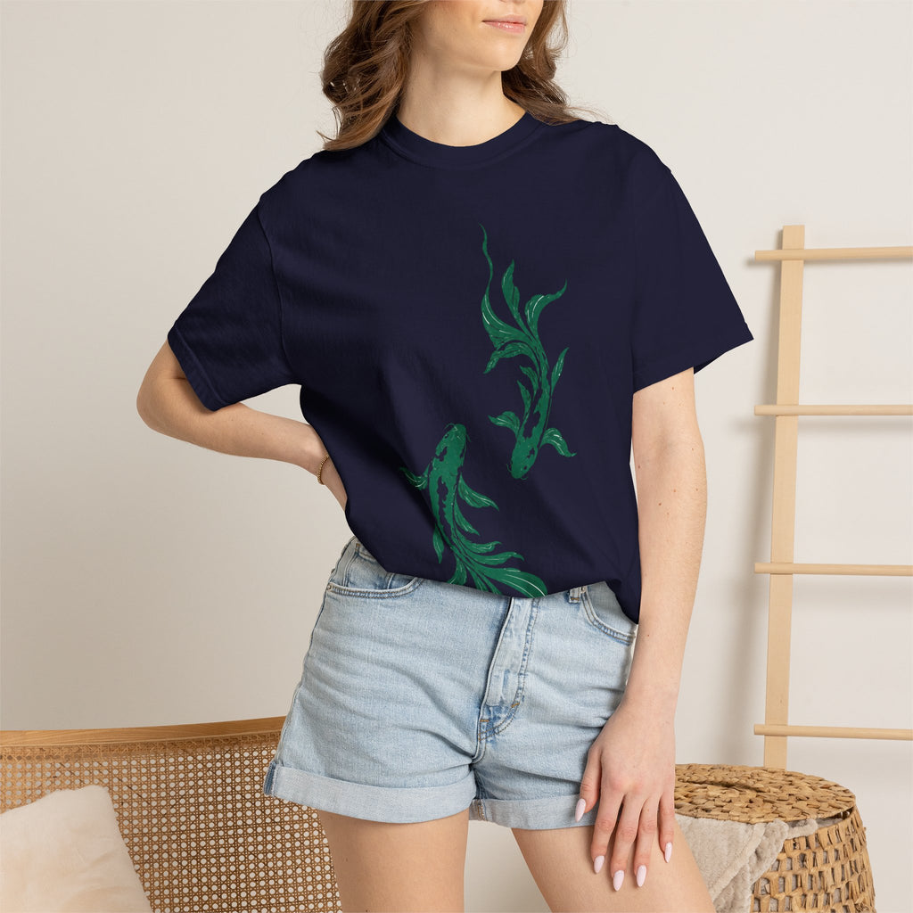 Koi Fish Graphic T-Shirt – Green Dual Koi Design
