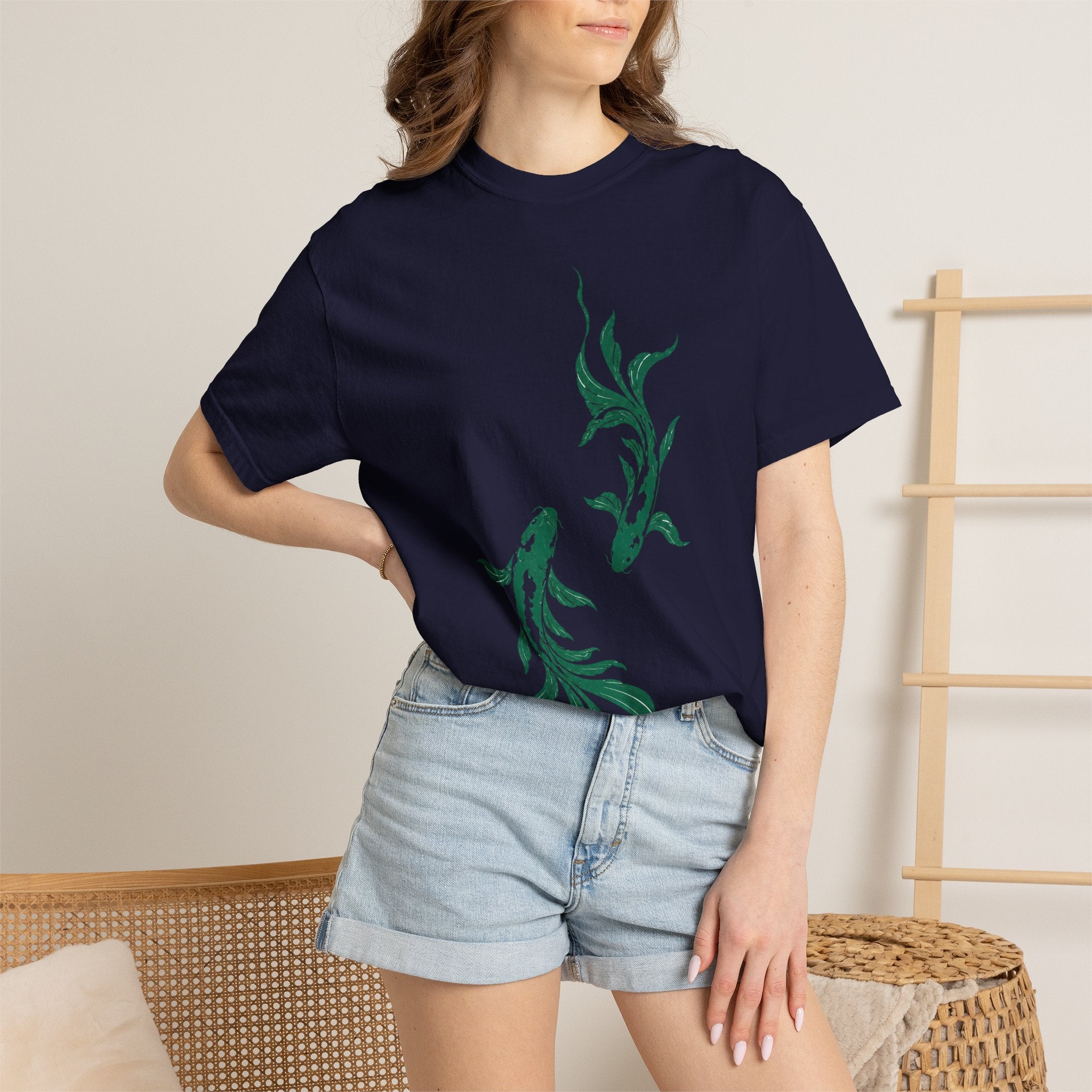 Koi Fish Graphic T-Shirt – Green Dual Koi Design