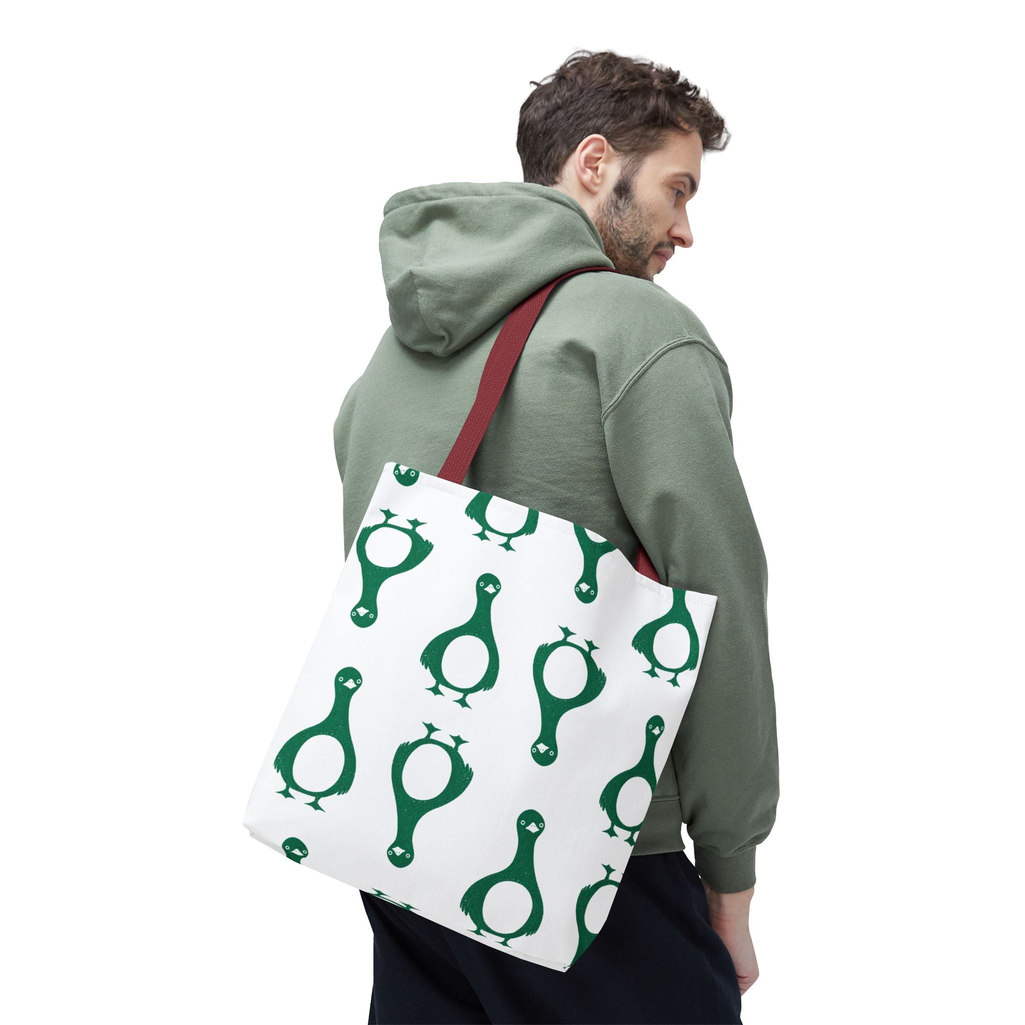 Green Penguin Pattern Tote Bag — Cute Reusable Shopping & Beach Tote