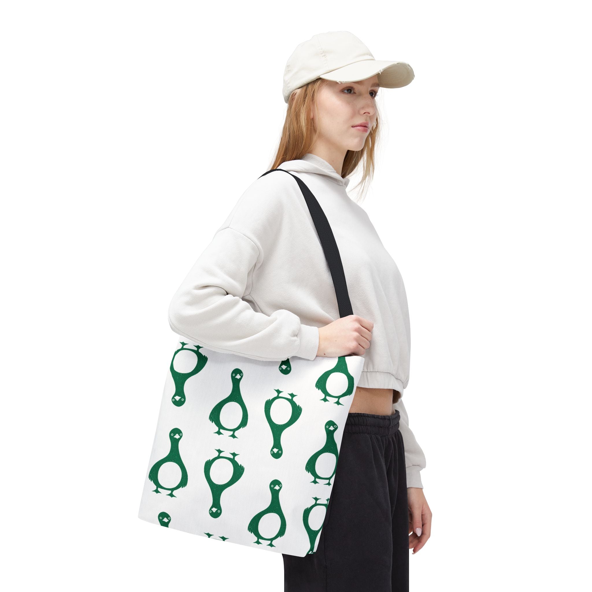 Green Penguin Pattern Tote Bag — Cute Reusable Shopping & Beach Tote
