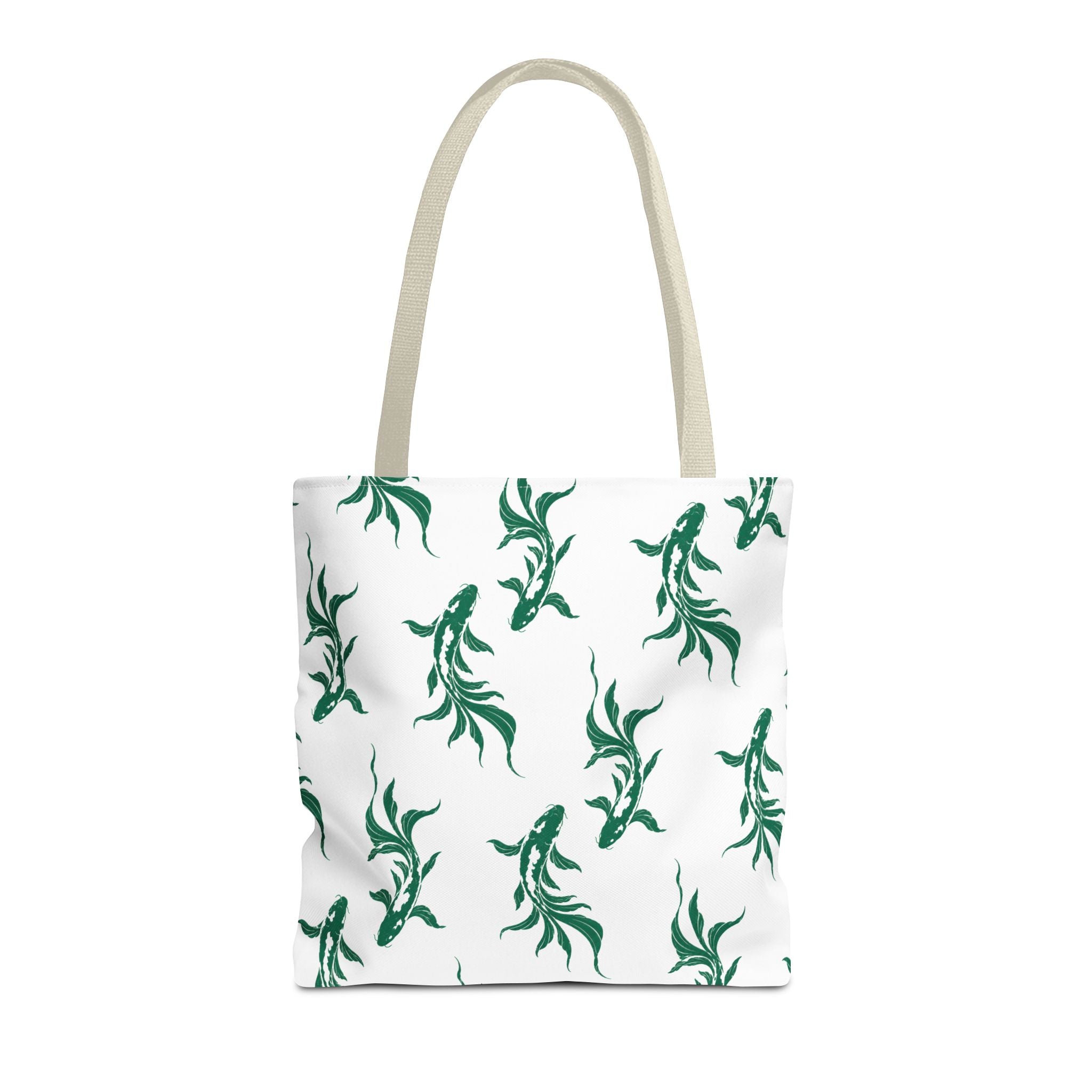 Green Koi Fish Pattern Tote Bag — Floral Aquatic All-Over Print Tote