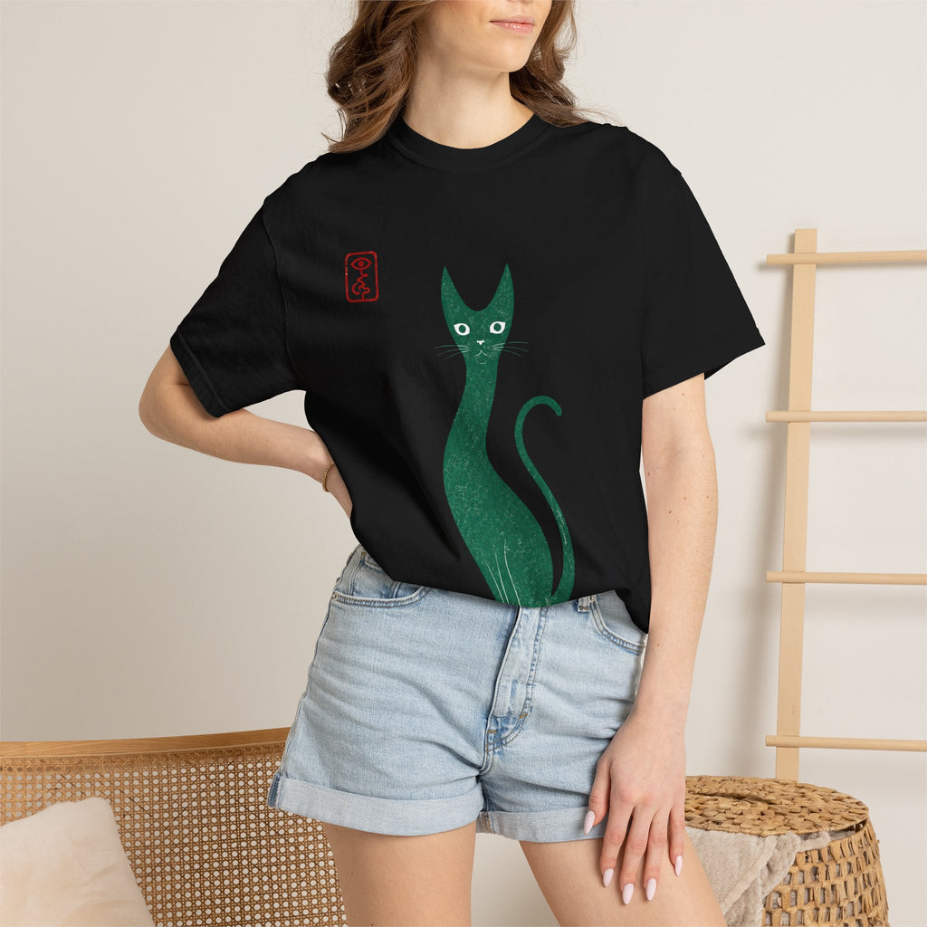 Cat Silhouette T-Shirt — Minimal Green Kitty Graphic Tee