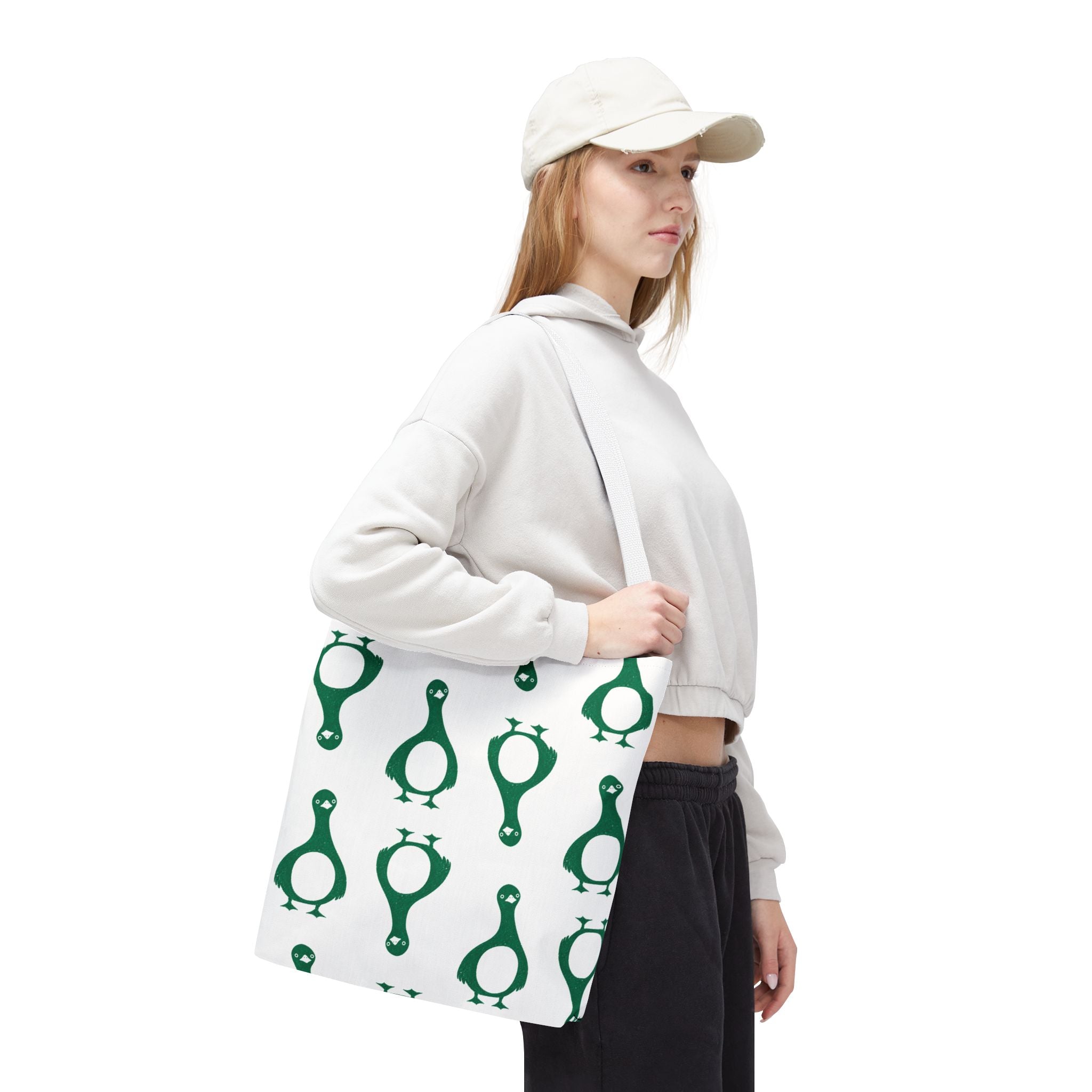 Green Penguin Pattern Tote Bag — Cute Reusable Shopping & Beach Tote