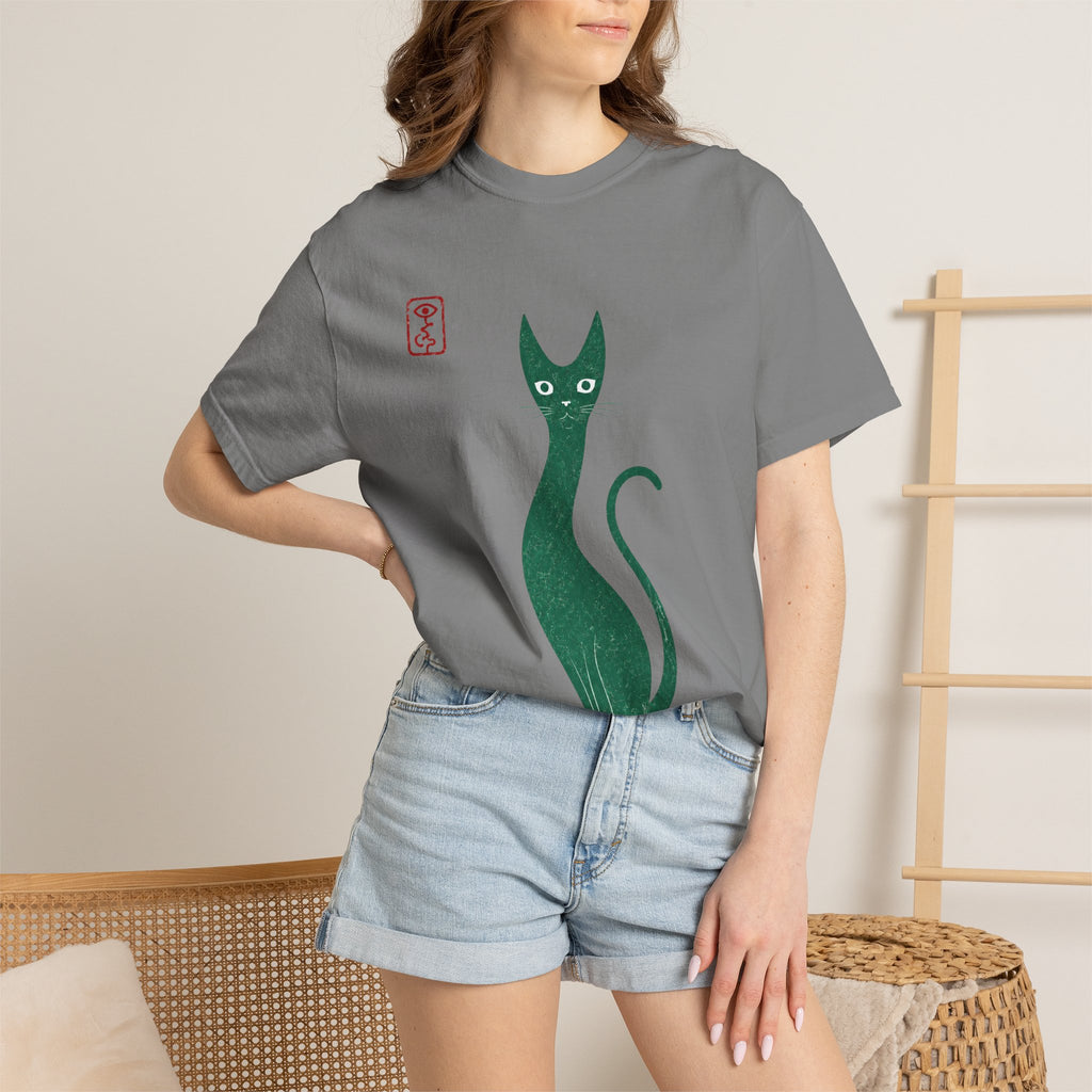 Cat Silhouette T-Shirt — Minimal Green Kitty Graphic Tee