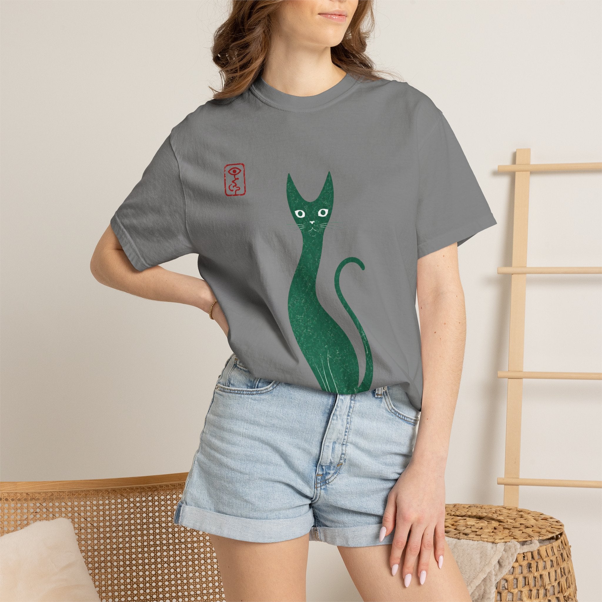 Cat Silhouette T-Shirt — Minimal Green Kitty Graphic Tee
