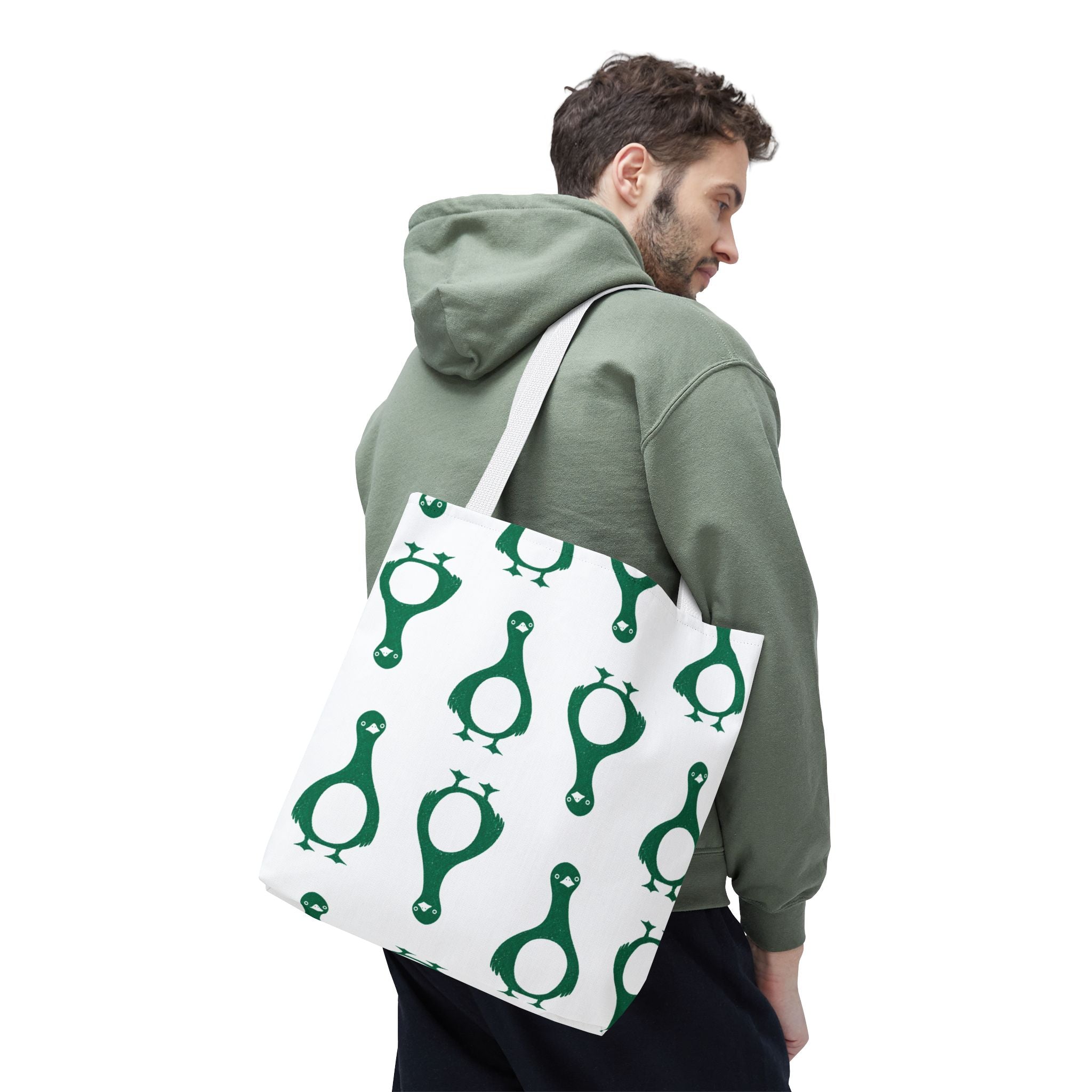 Green Penguin Pattern Tote Bag — Cute Reusable Shopping & Beach Tote