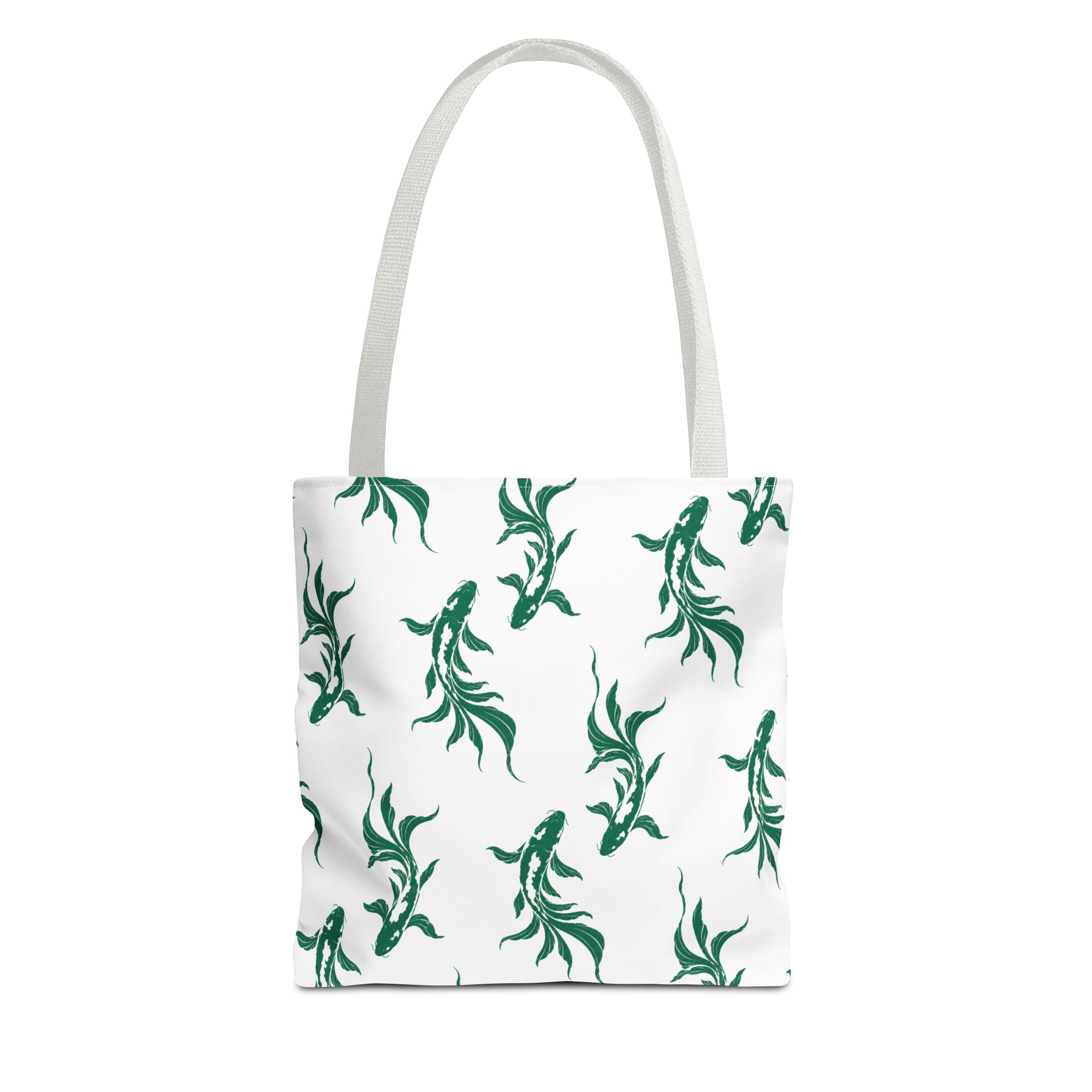 Green Koi Fish Pattern Tote Bag — Floral Aquatic All-Over Print Tote