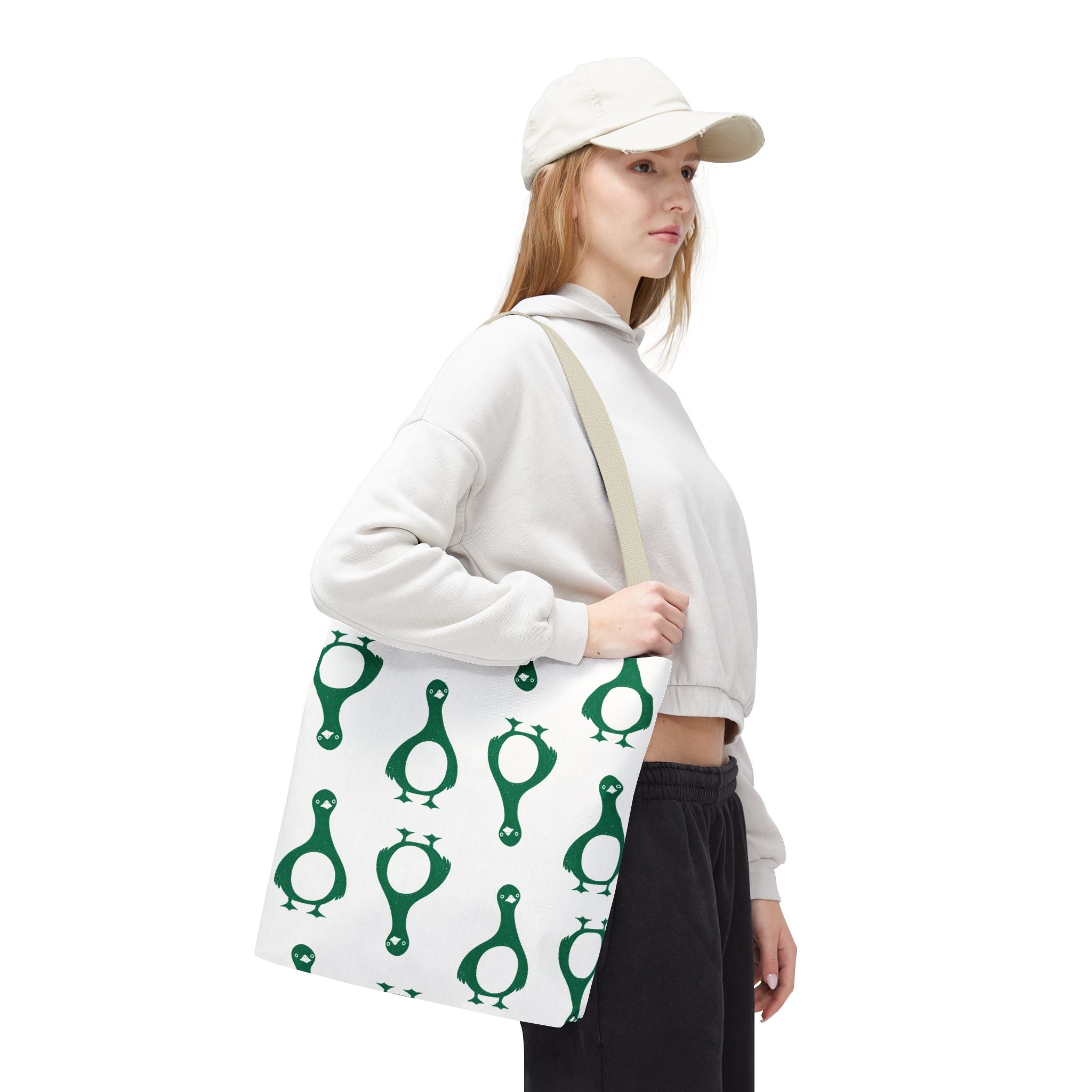 Green Penguin Pattern Tote Bag — Cute Reusable Shopping & Beach Tote