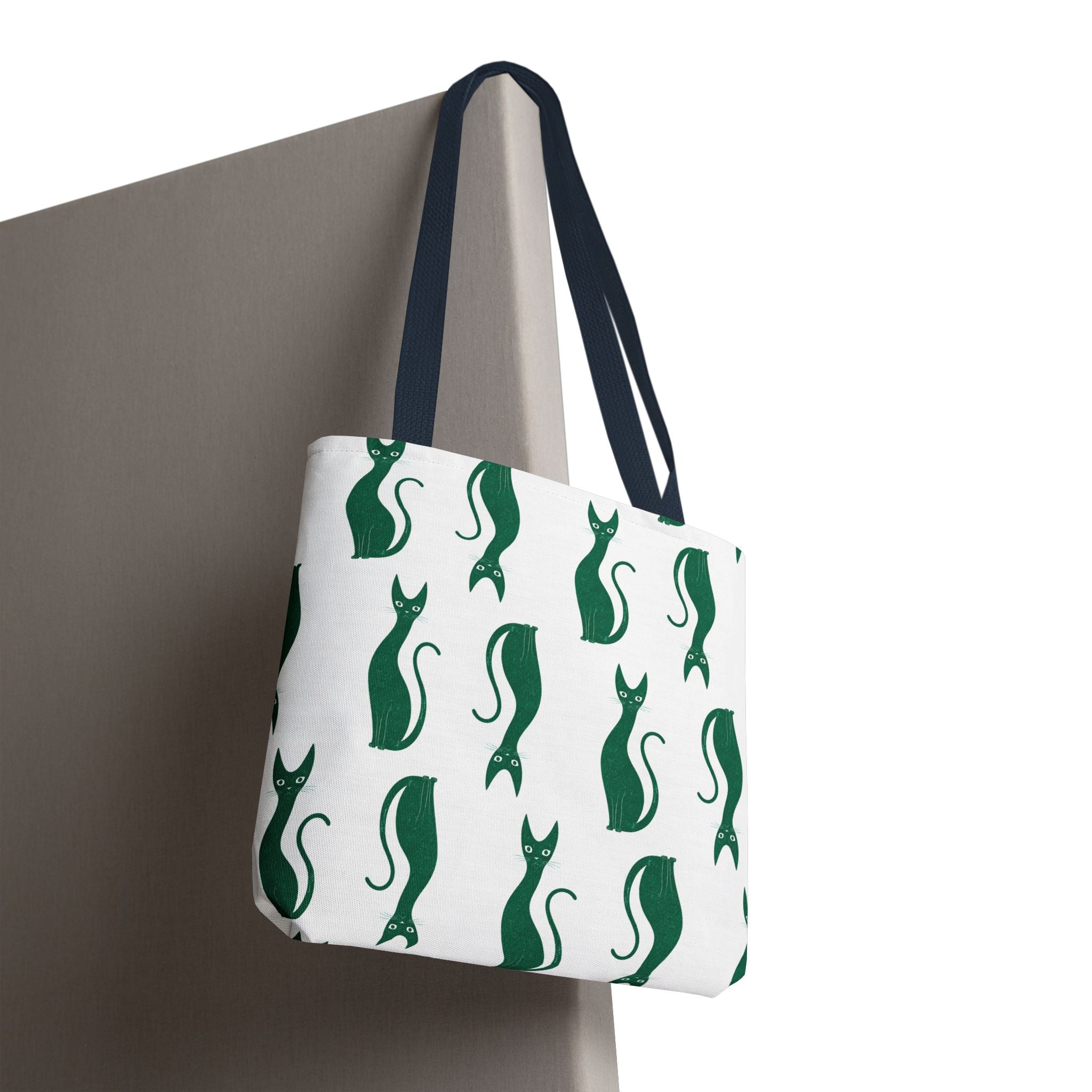 Green Cat Pattern Tote Bag — Cute Minimalist Cat Print All-Over Tote