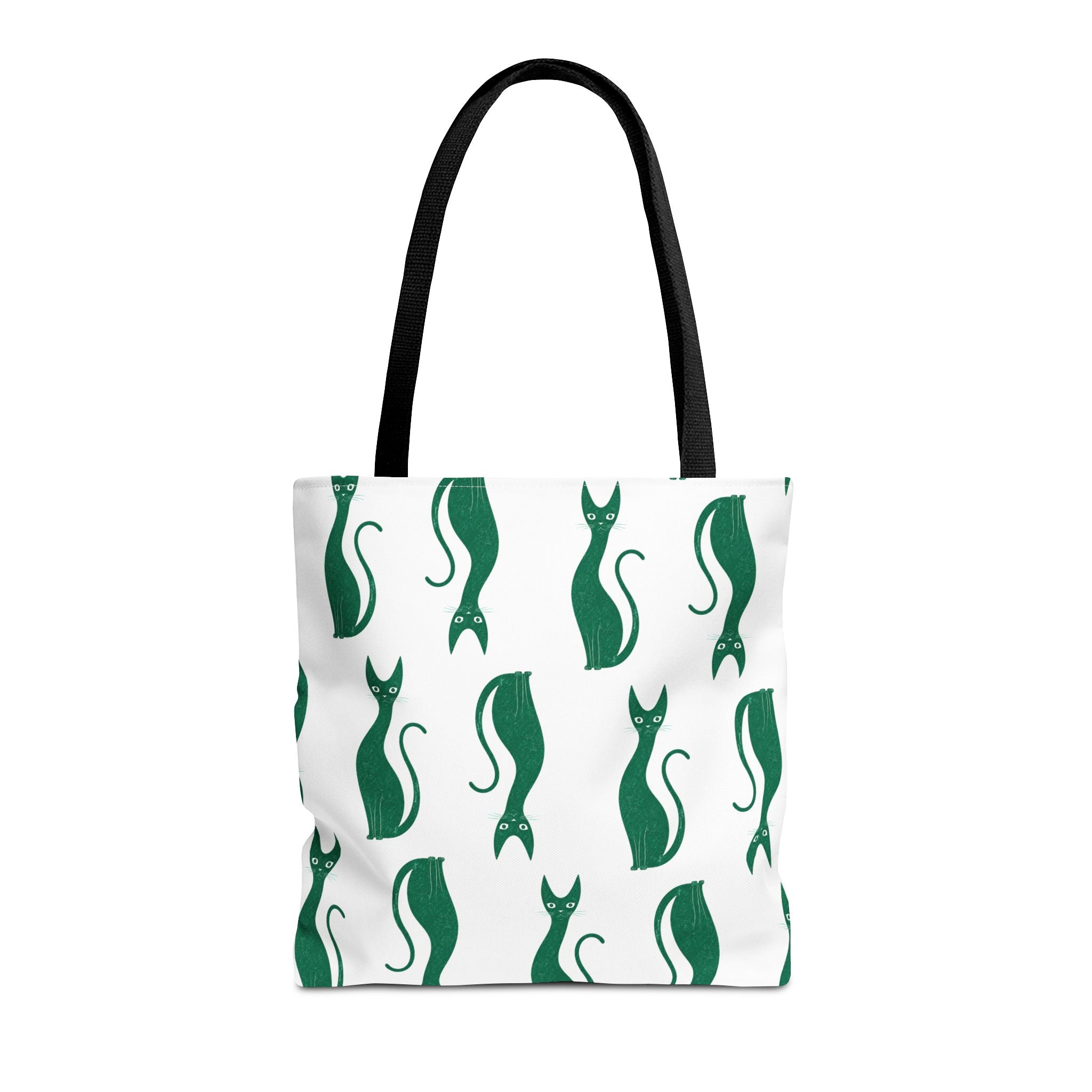 Green Cat Pattern Tote Bag — Cute Minimalist Cat Print All-Over Tote