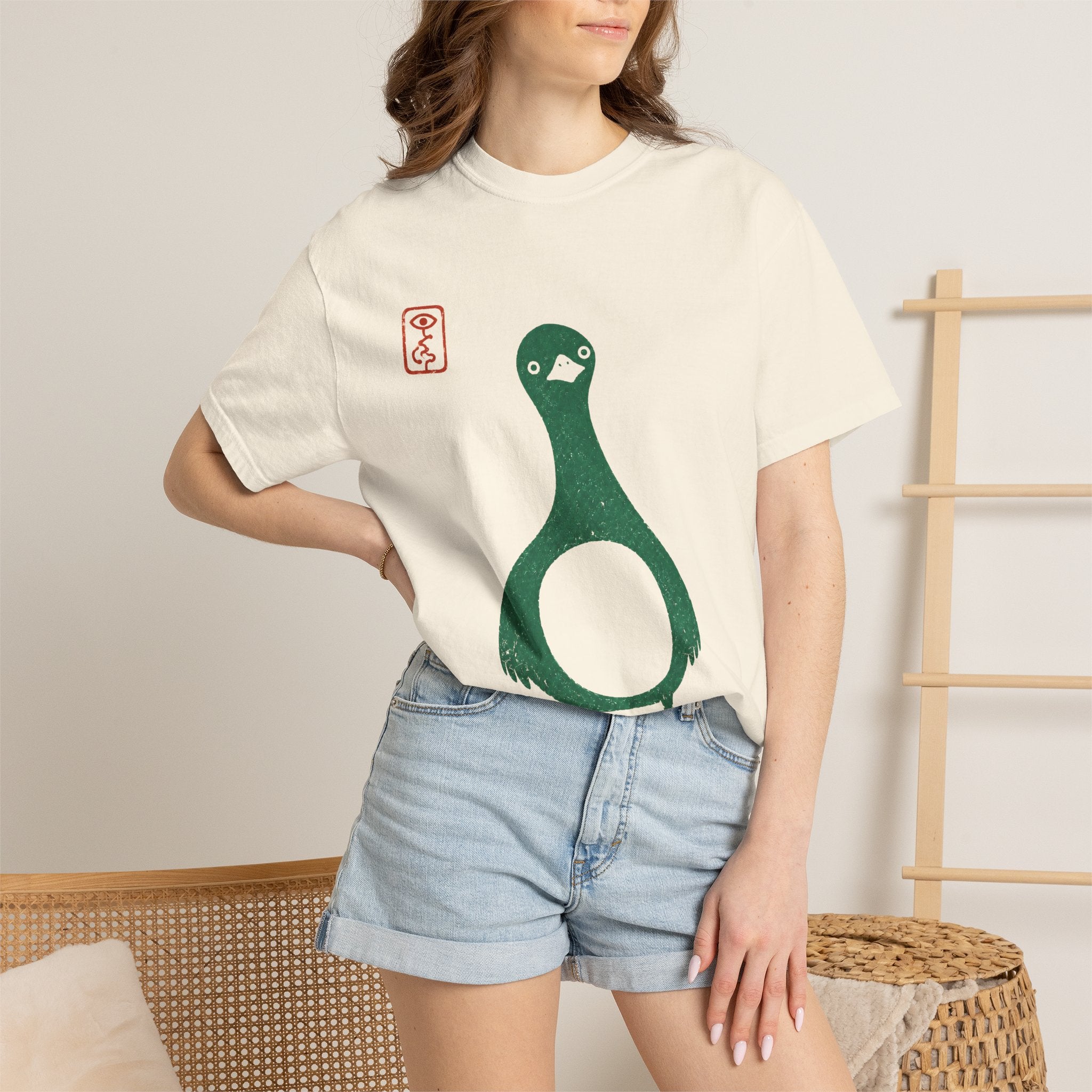 Pigeon Graphic T-Shirt — Vintage Green Bird Print