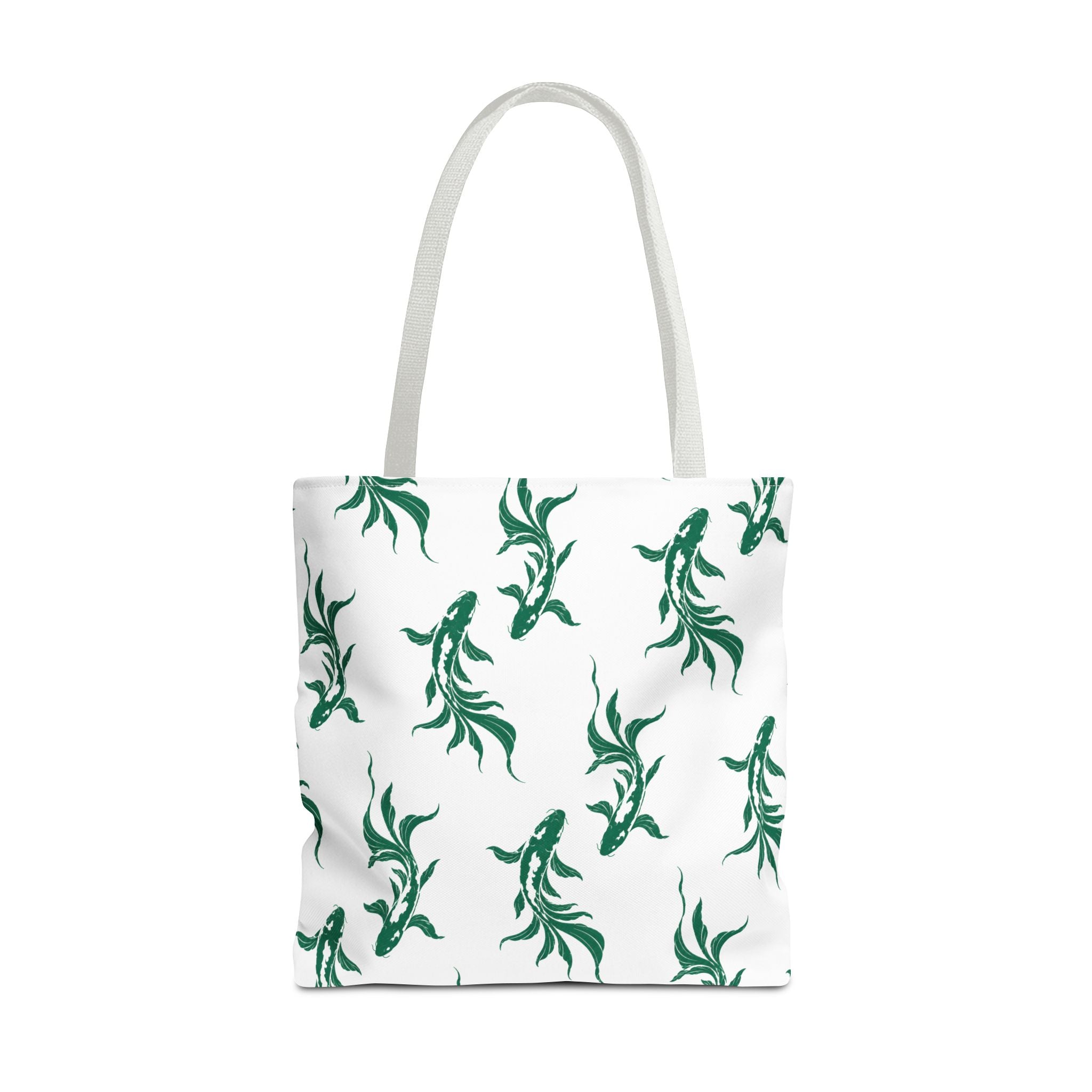 Green Koi Fish Pattern Tote Bag — Floral Aquatic All-Over Print Tote
