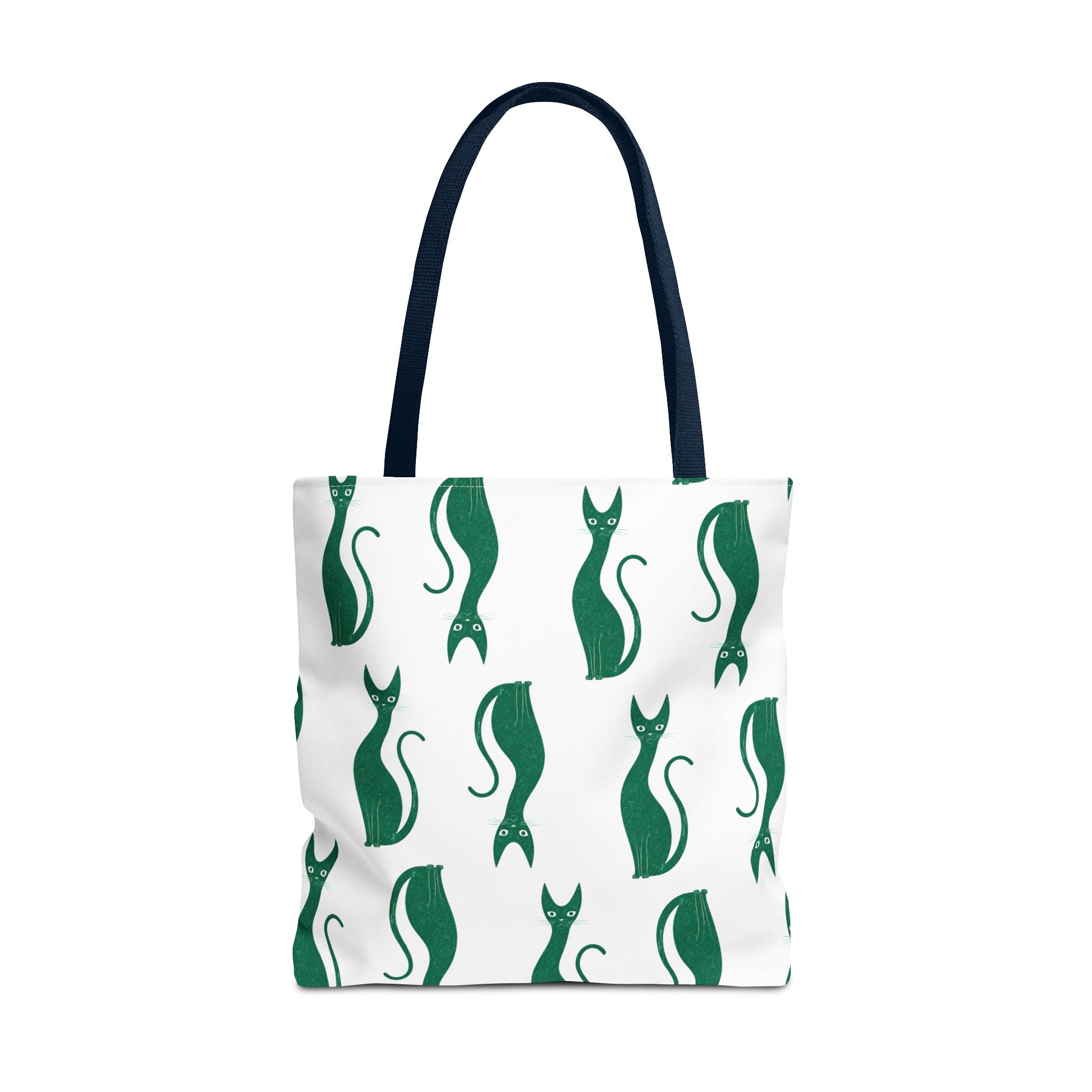 Green Cat Pattern Tote Bag — Cute Minimalist Cat Print All-Over Tote