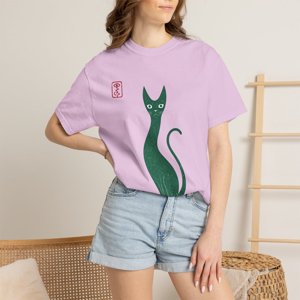 Cat Silhouette T-Shirt — Minimal Green Kitty Graphic Tee