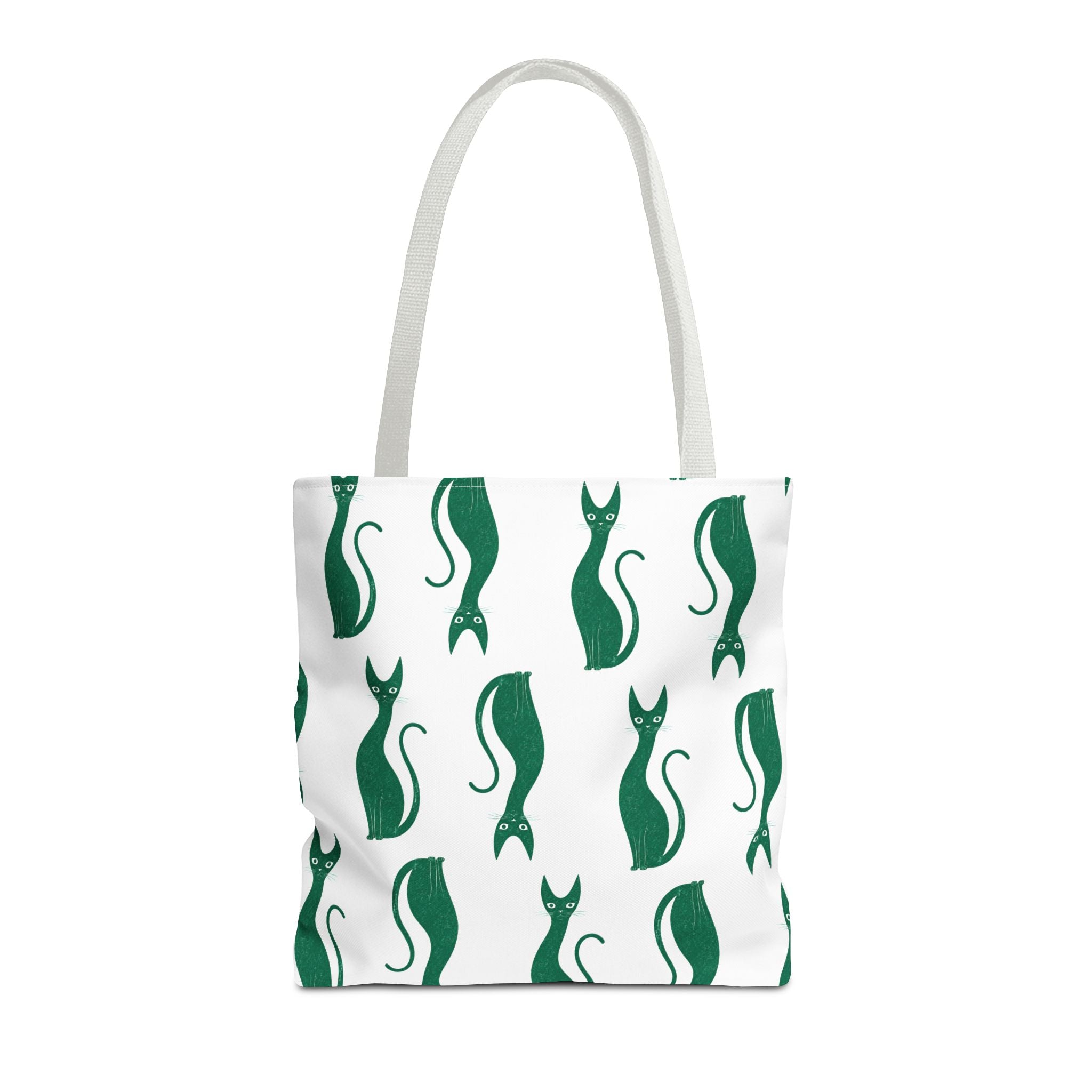 Green Cat Pattern Tote Bag — Cute Minimalist Cat Print All-Over Tote
