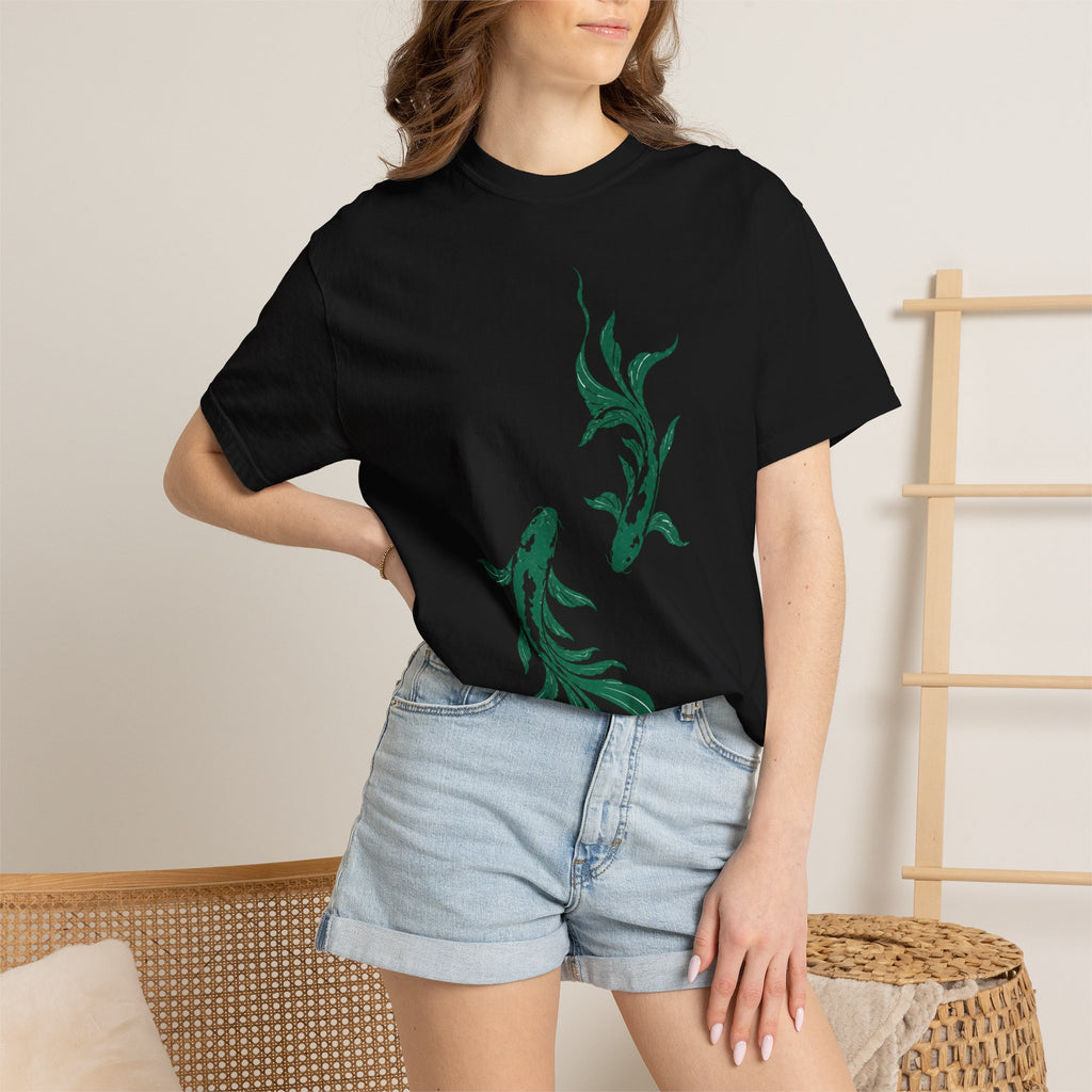 Koi Fish Graphic T-Shirt – Green Dual Koi Design