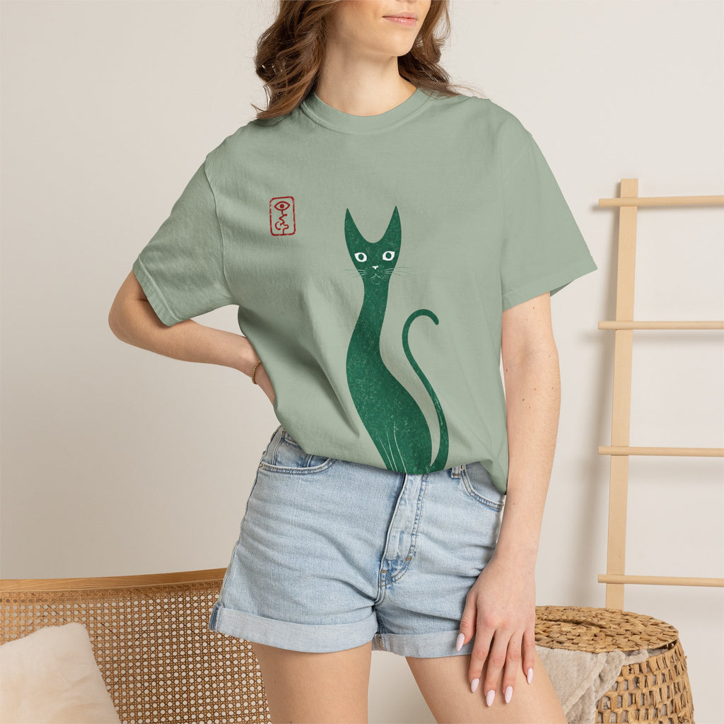 Cat Silhouette T-Shirt — Minimal Green Kitty Graphic Tee