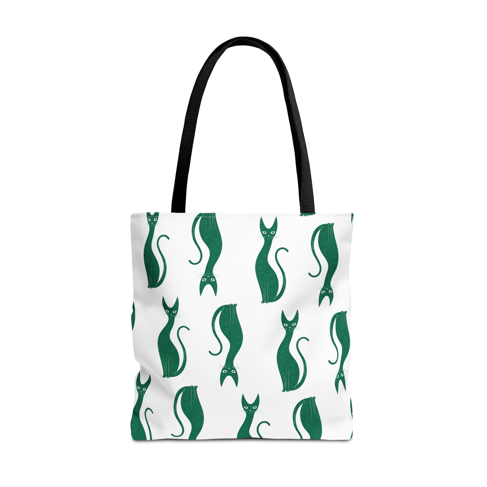 Green Cat Pattern Tote Bag — Cute Minimalist Cat Print All-Over Tote