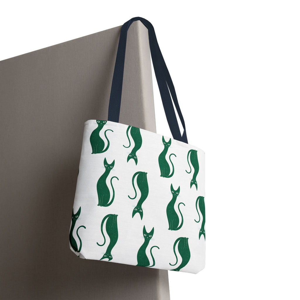 Green Cat Pattern Tote Bag — Cute Minimalist Cat Print All-Over Tote