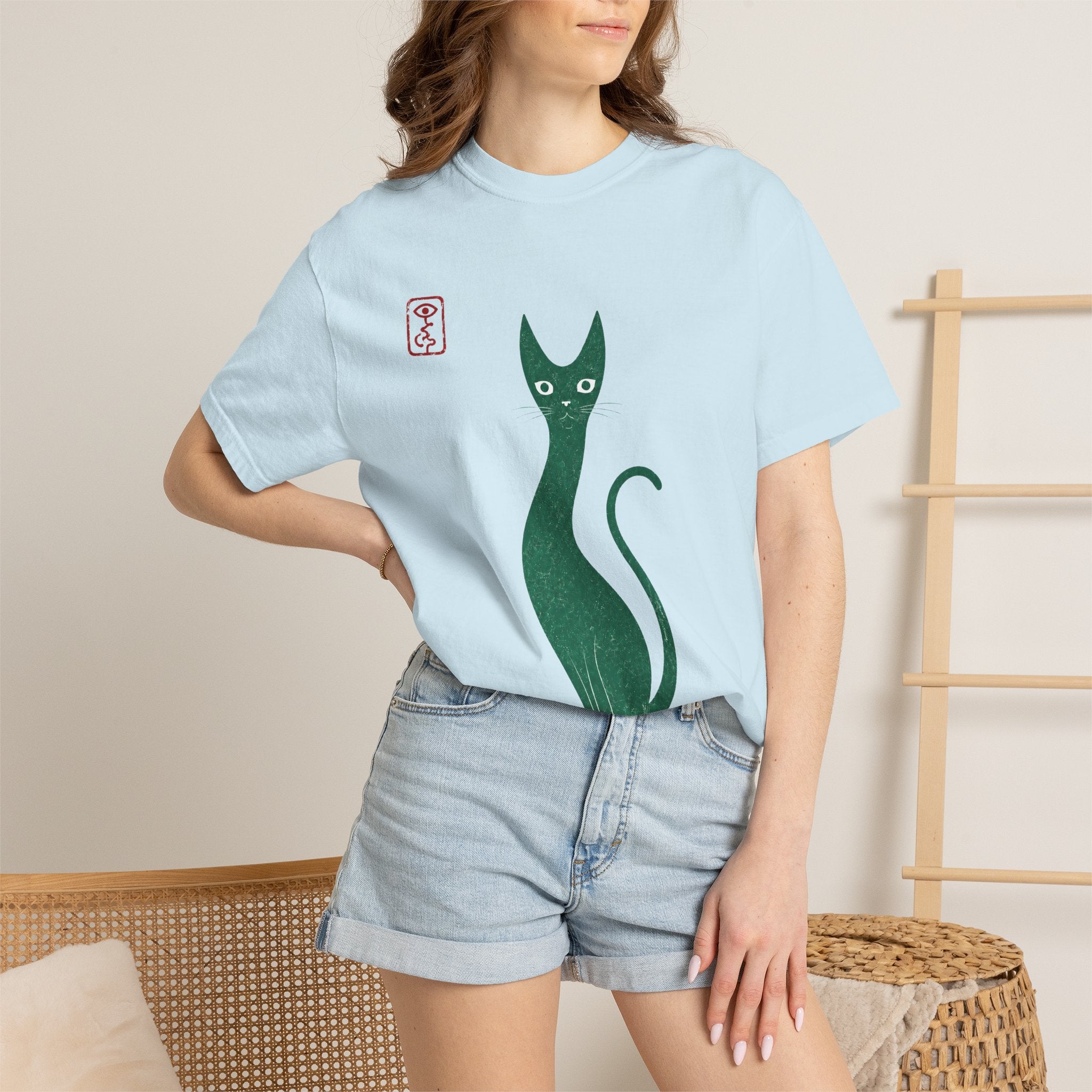 Cat Silhouette T-Shirt — Minimal Green Kitty Graphic Tee