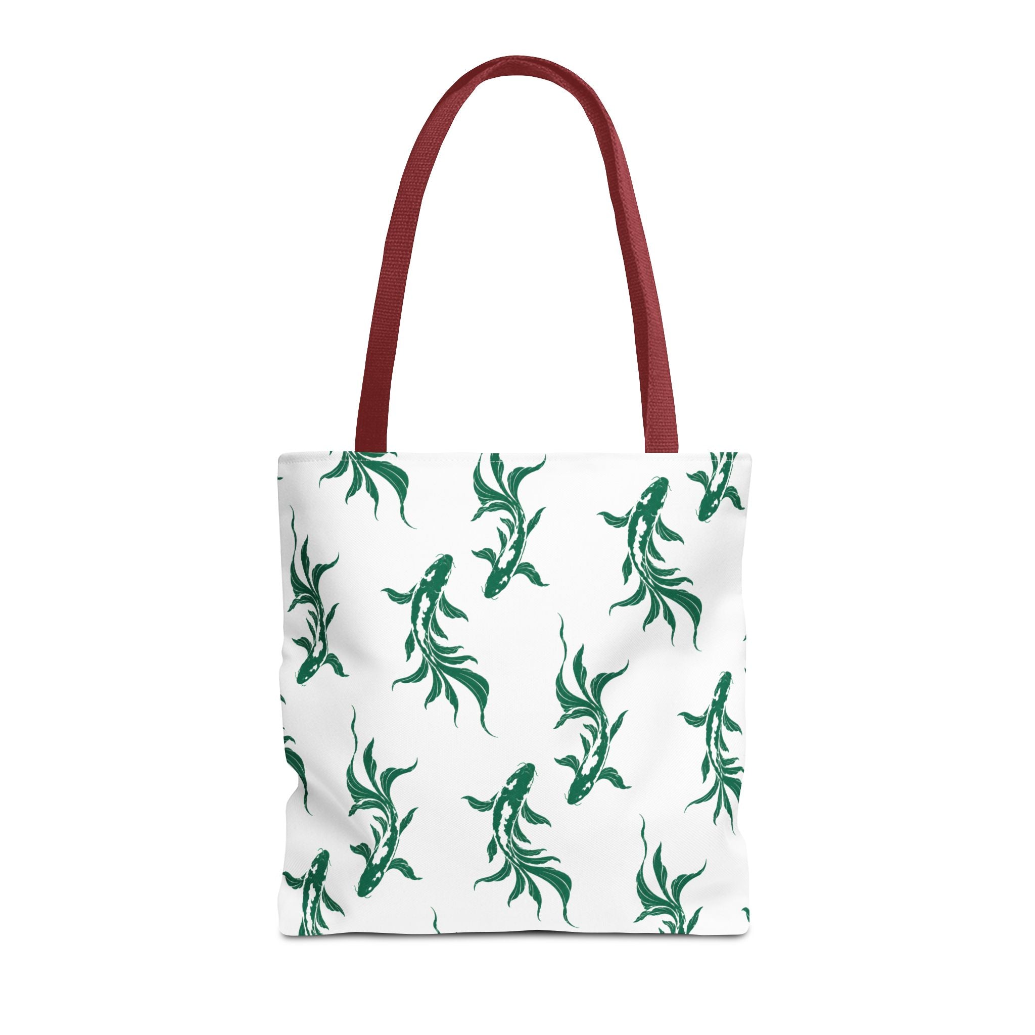 Green Koi Fish Pattern Tote Bag — Floral Aquatic All-Over Print Tote