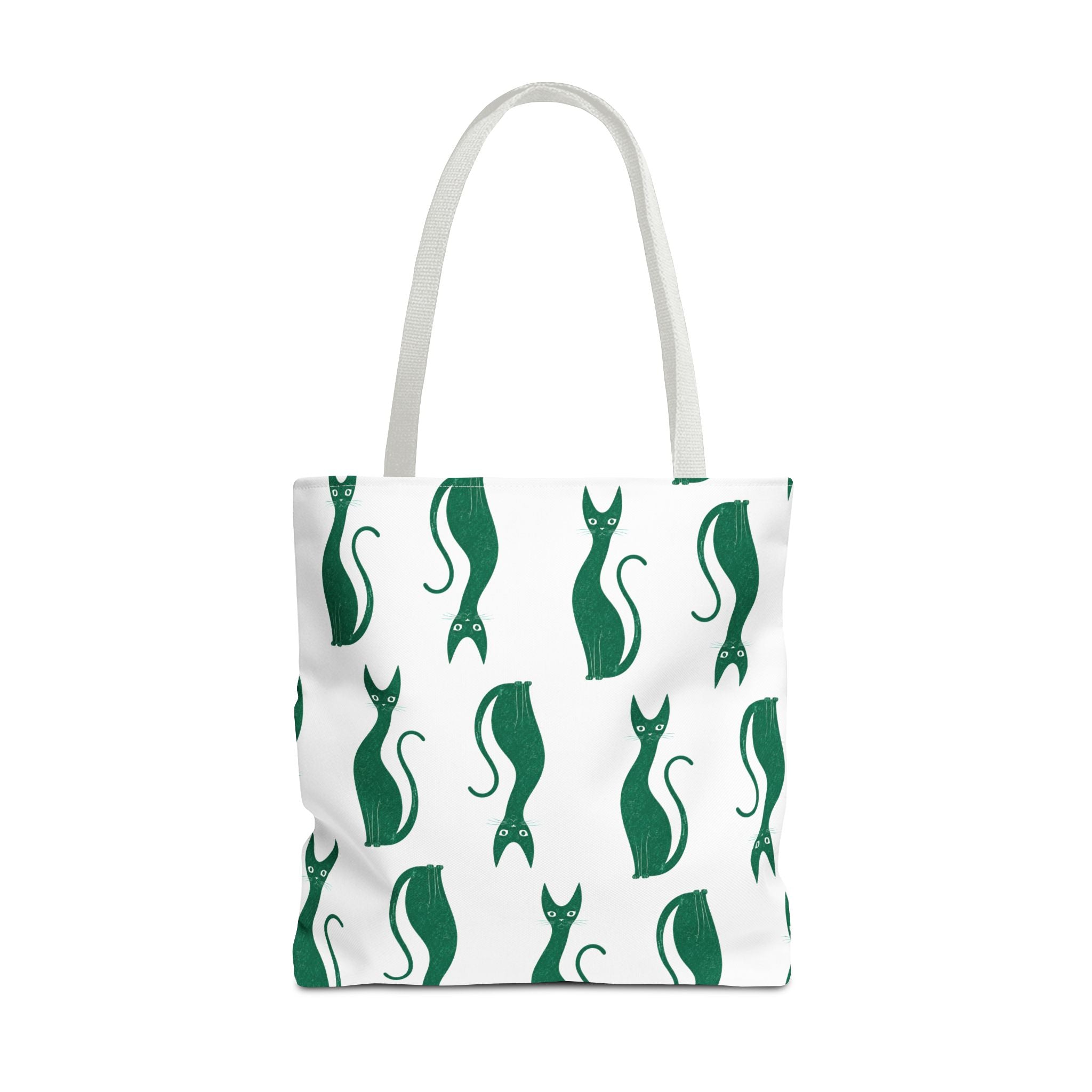 Green Cat Pattern Tote Bag — Cute Minimalist Cat Print All-Over Tote