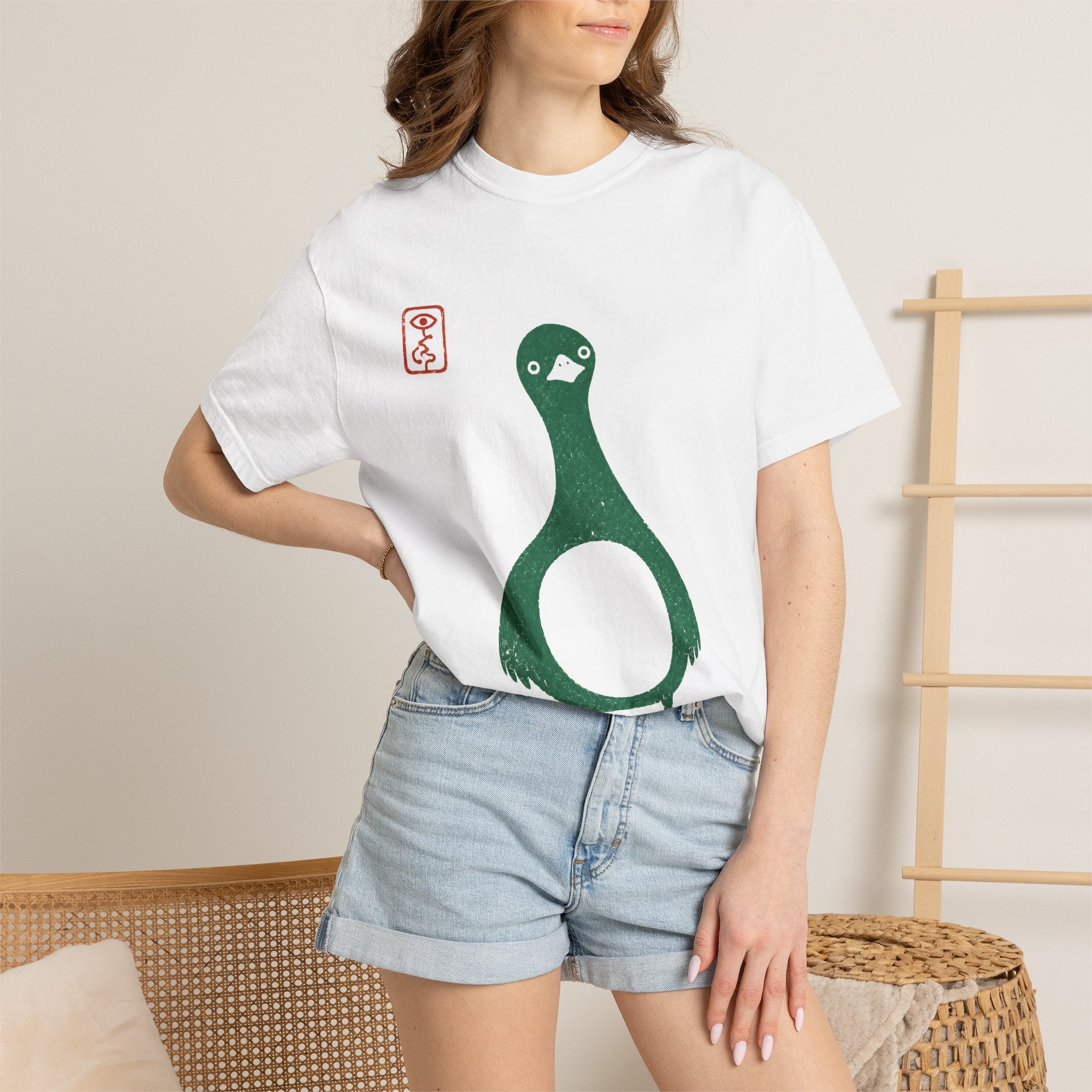 Pigeon Graphic T-Shirt — Vintage Green Bird Print
