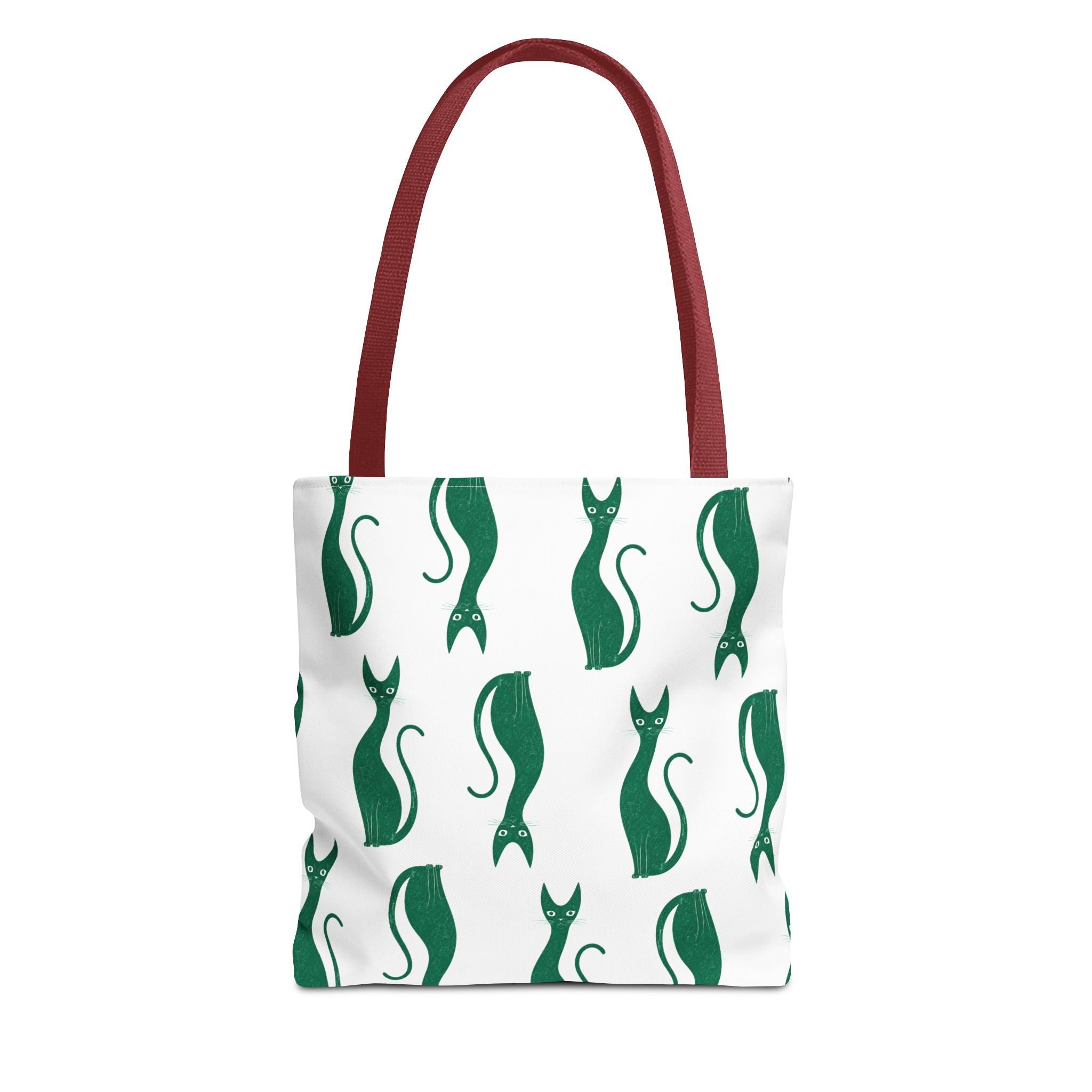 Green Cat Pattern Tote Bag — Cute Minimalist Cat Print All-Over Tote