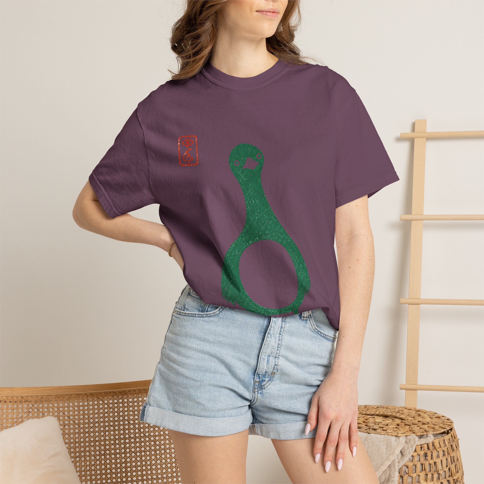 Pigeon Graphic T-Shirt — Vintage Green Bird Print