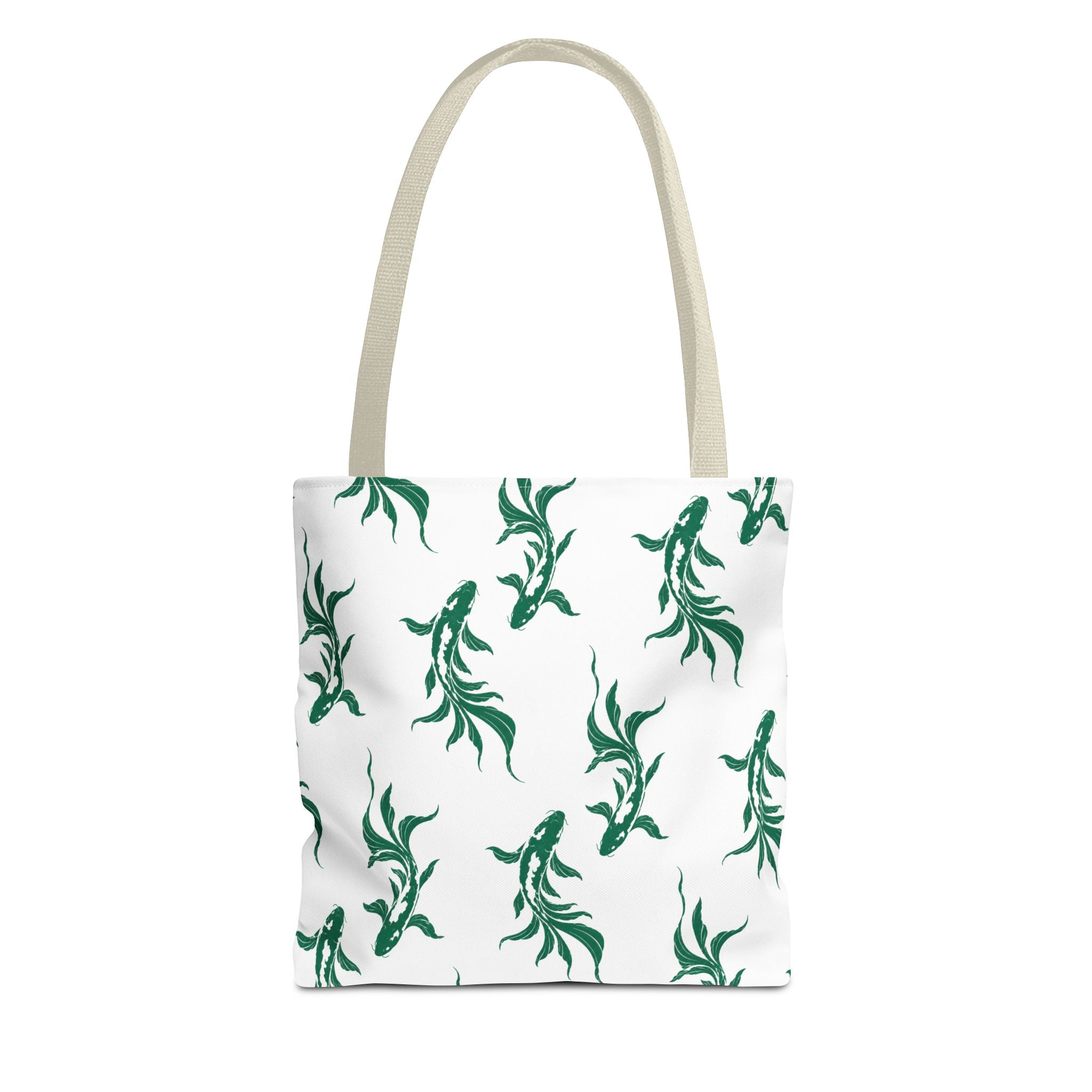 Green Koi Fish Pattern Tote Bag — Floral Aquatic All-Over Print Tote