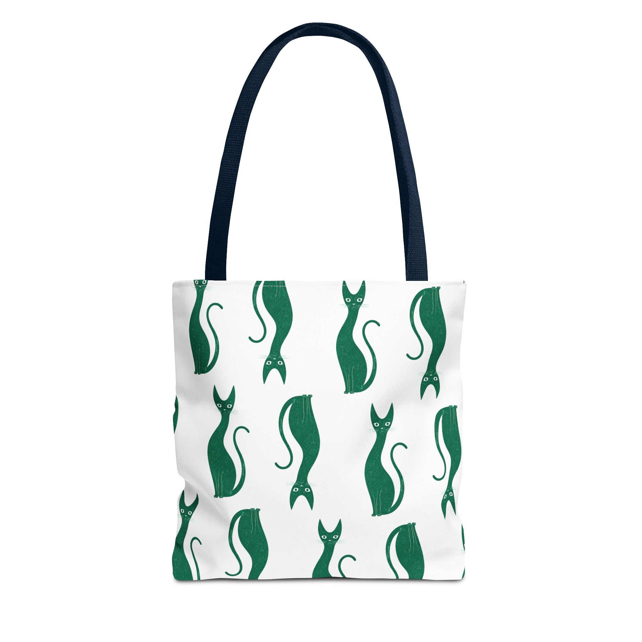 Green Cat Pattern Tote Bag — Cute Minimalist Cat Print All-Over Tote