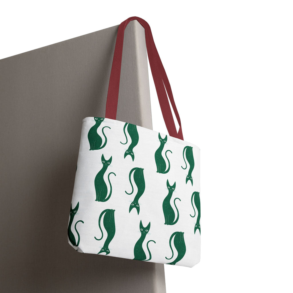Green Cat Pattern Tote Bag — Cute Minimalist Cat Print All-Over Tote