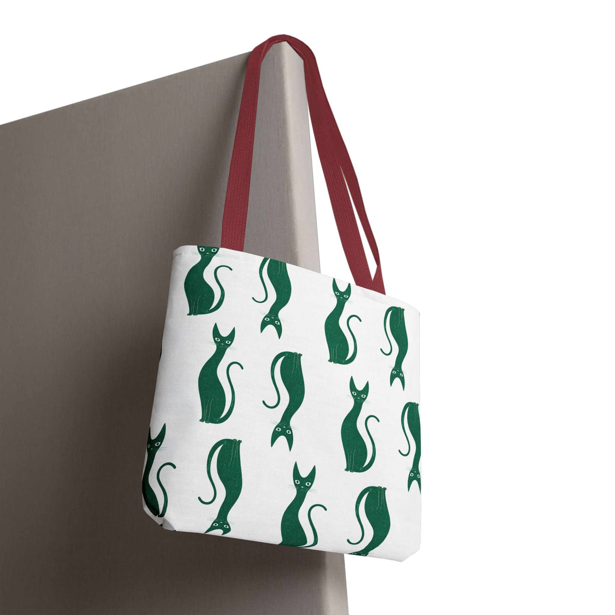 Green Cat Pattern Tote Bag — Cute Minimalist Cat Print All-Over Tote